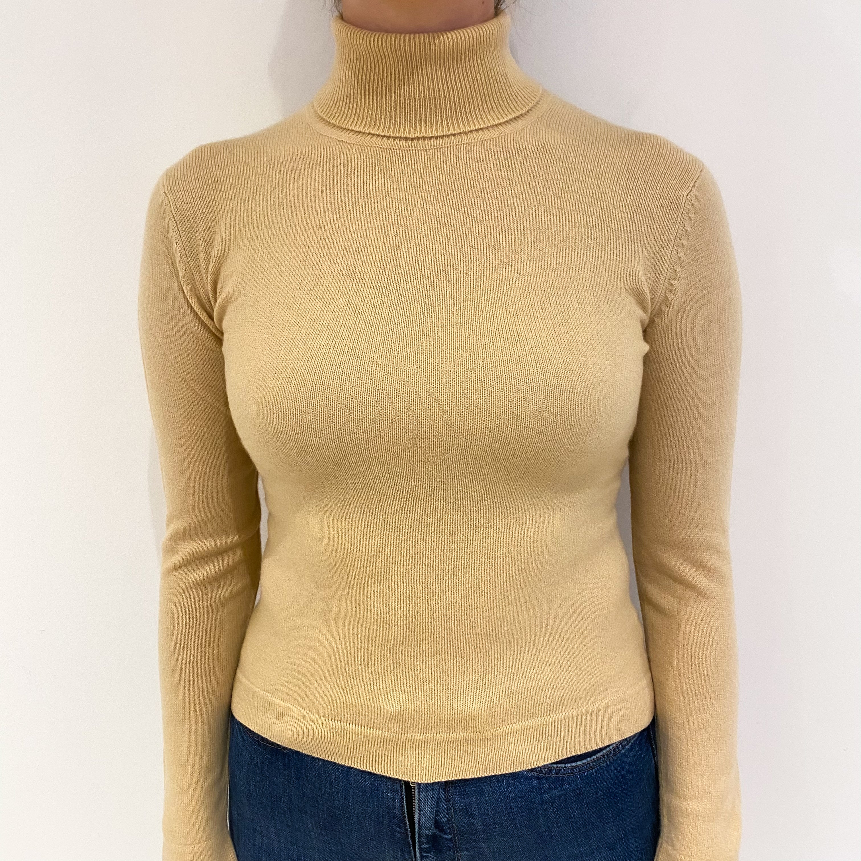 Fudge Brown Cashmere Polo Neck Jumper Small