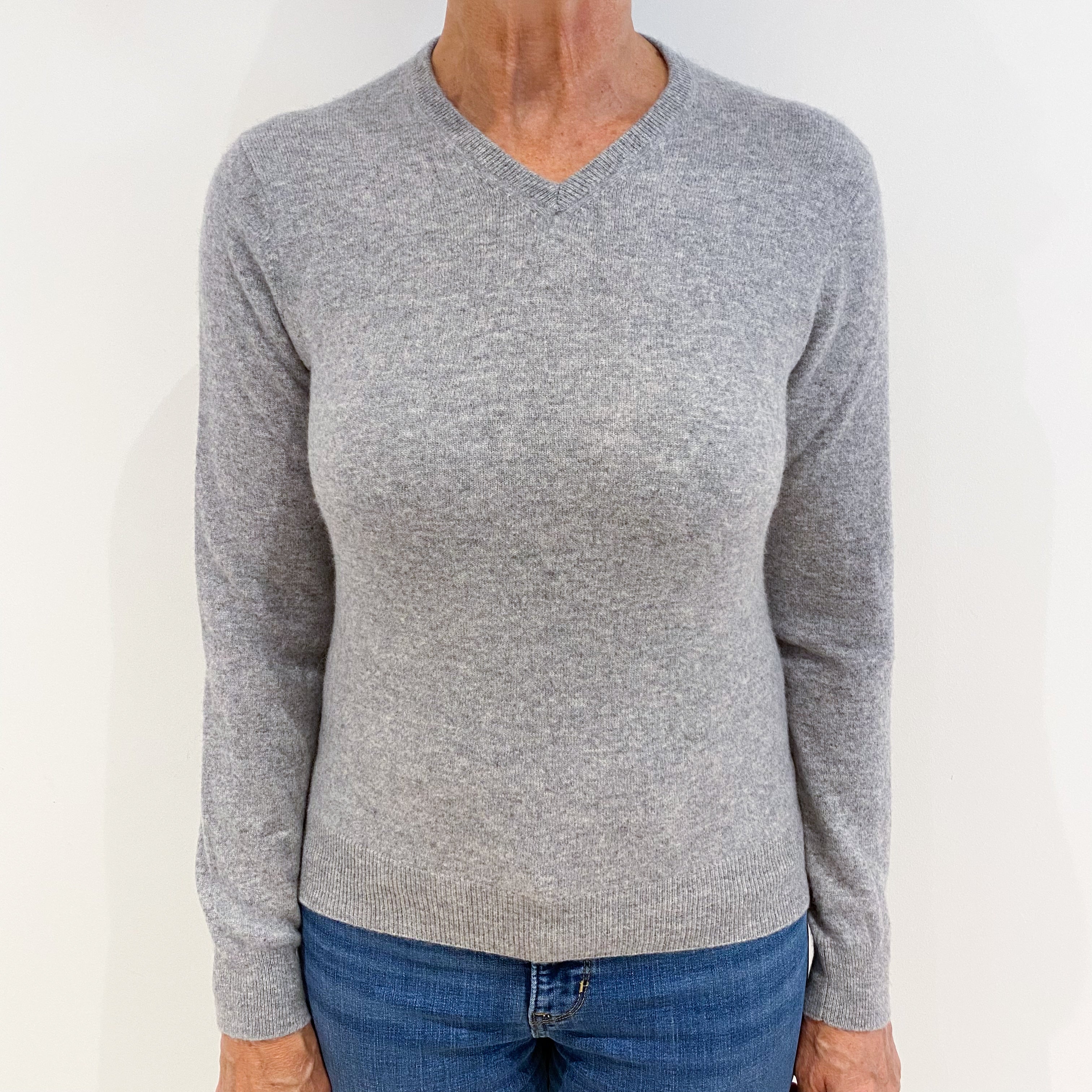 Smoke Grey Cashmere V-Neck Jumper Medium