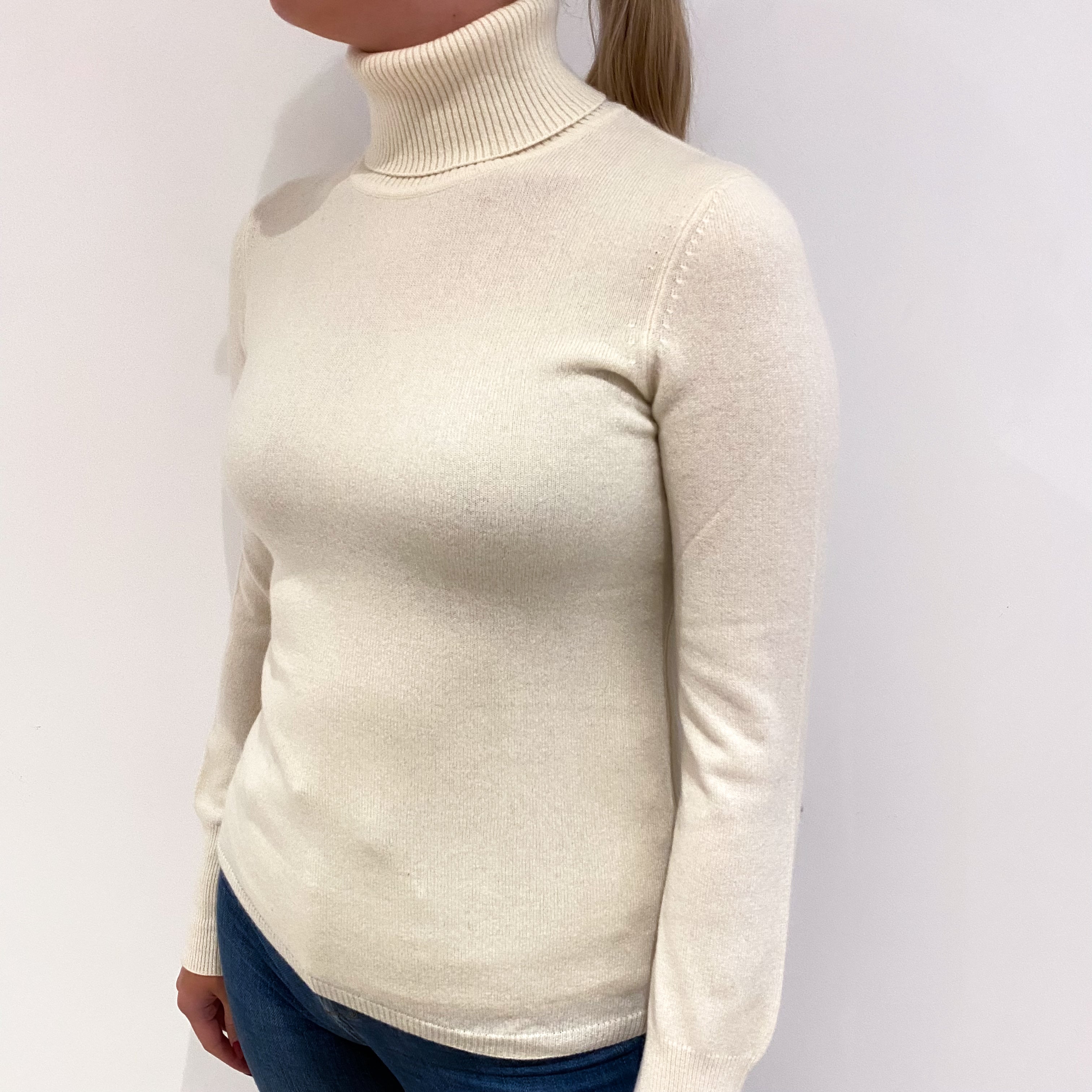 Vanilla Cream Cashmere Polo Neck Jumper Small