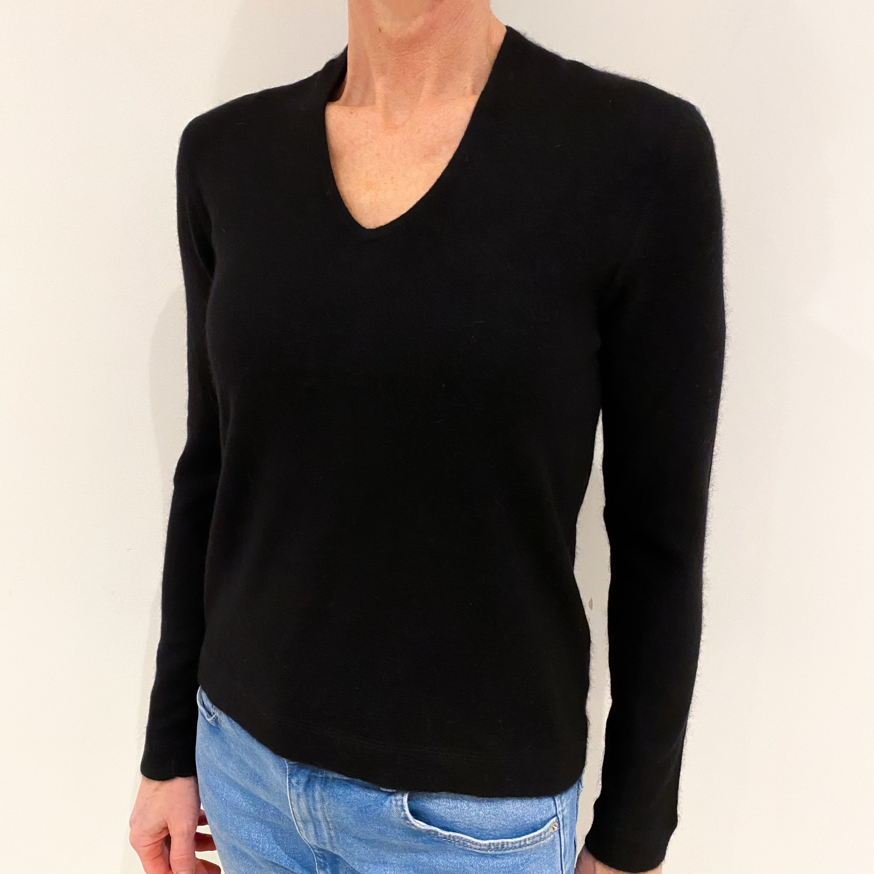 Black Cashmere V Neck Jumper Small