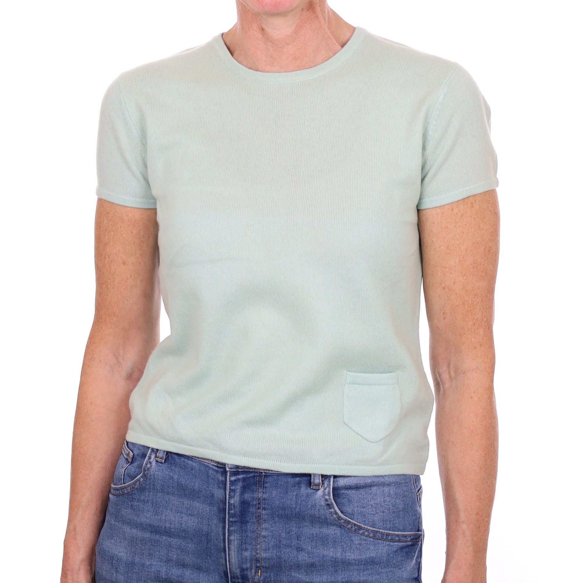 Deep Mint Green Cashmere Crew Neck Short Sleeved Jumper Small