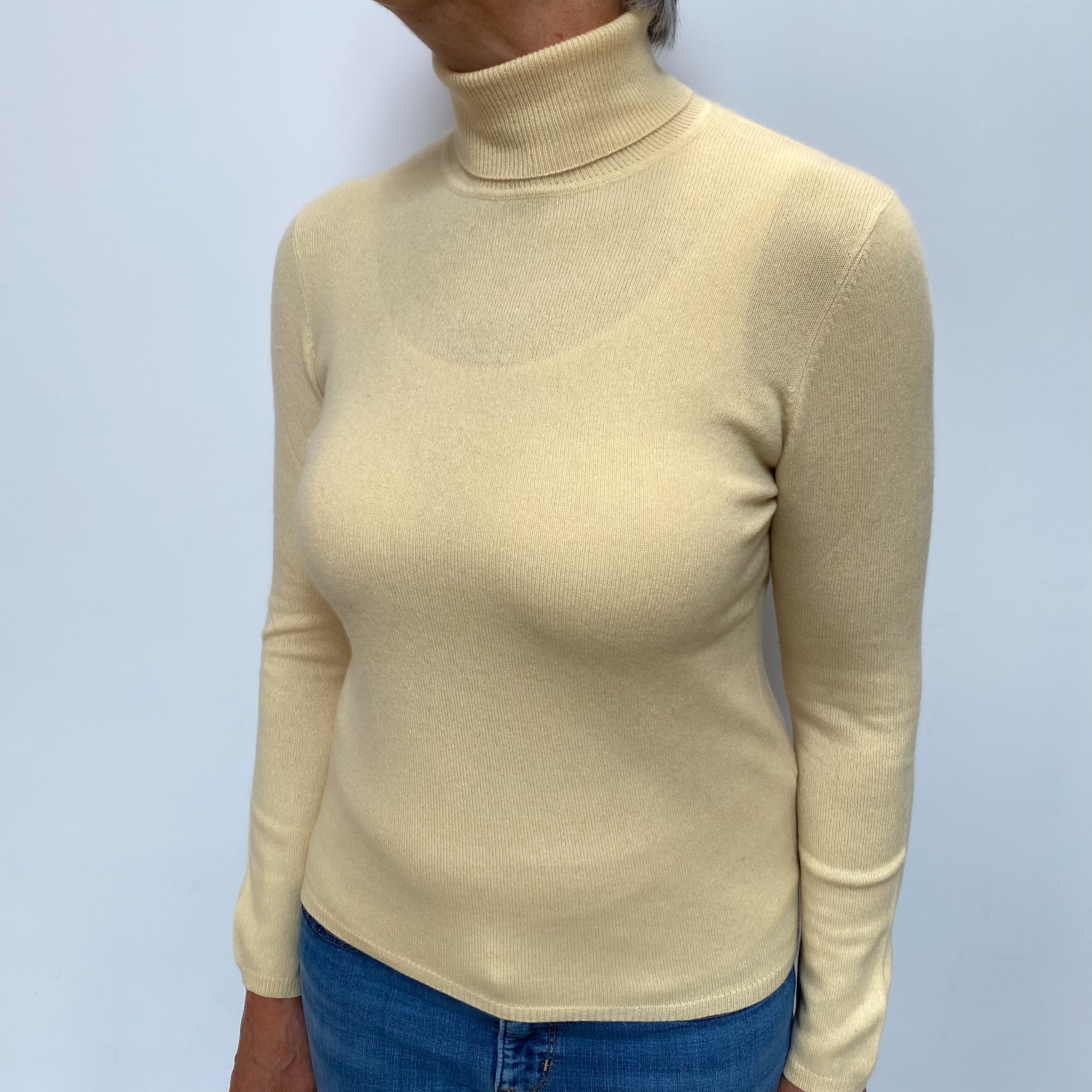 Primrose Yellow Cashmere Polo Neck Jumper Medium