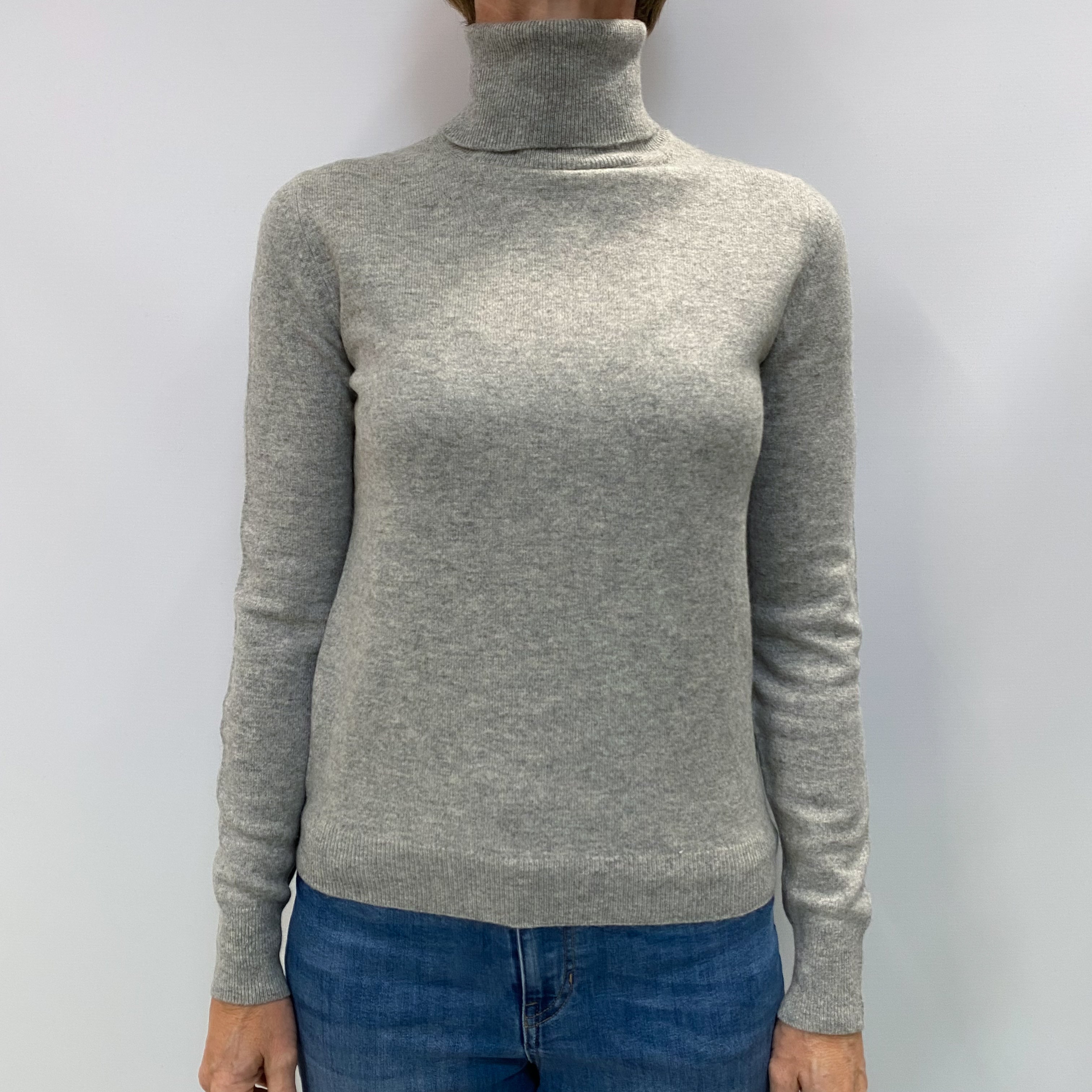 Smoke Grey Cashmere Polo Neck Jumper Small