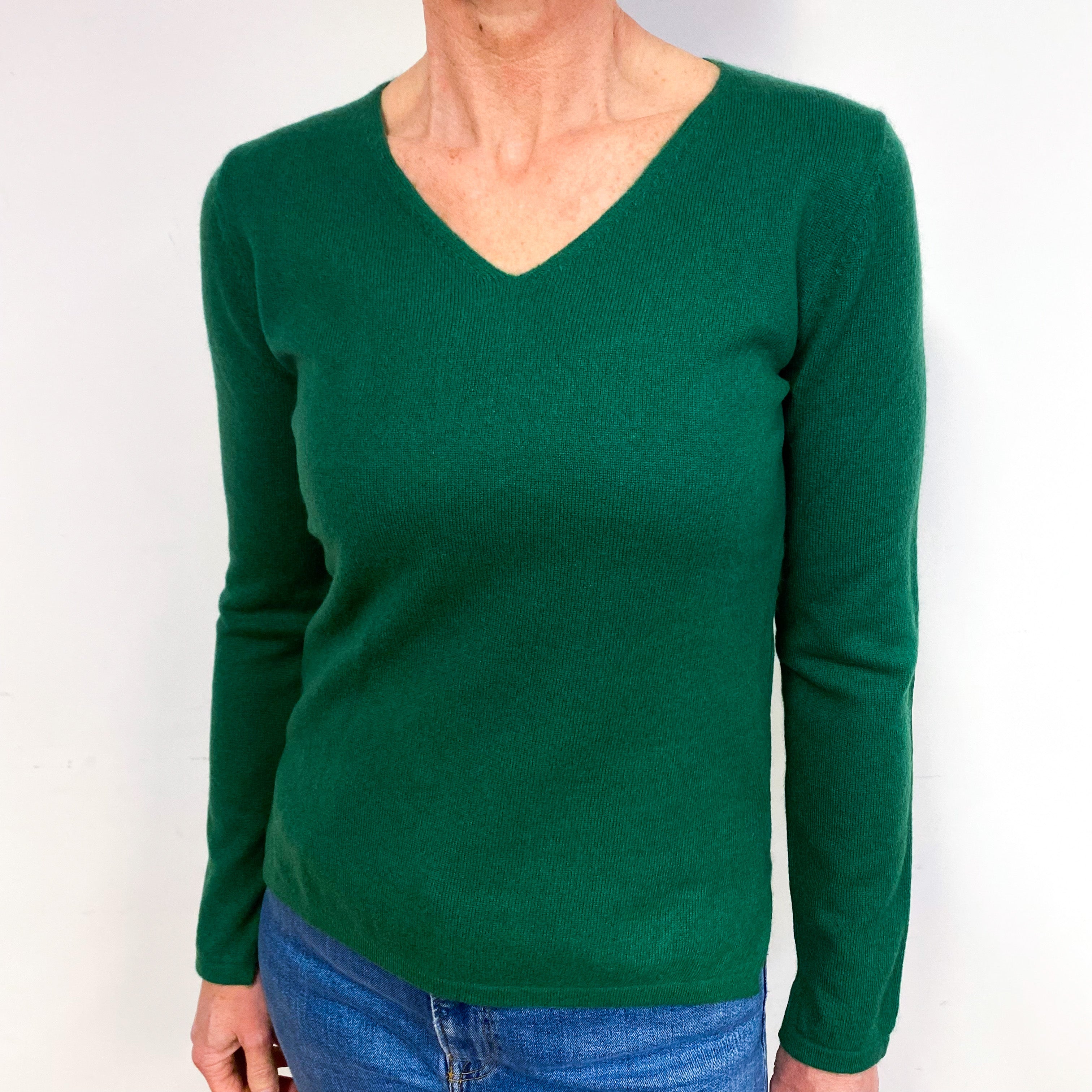 Grass Green Cashmere V-Neck Jumper Medium