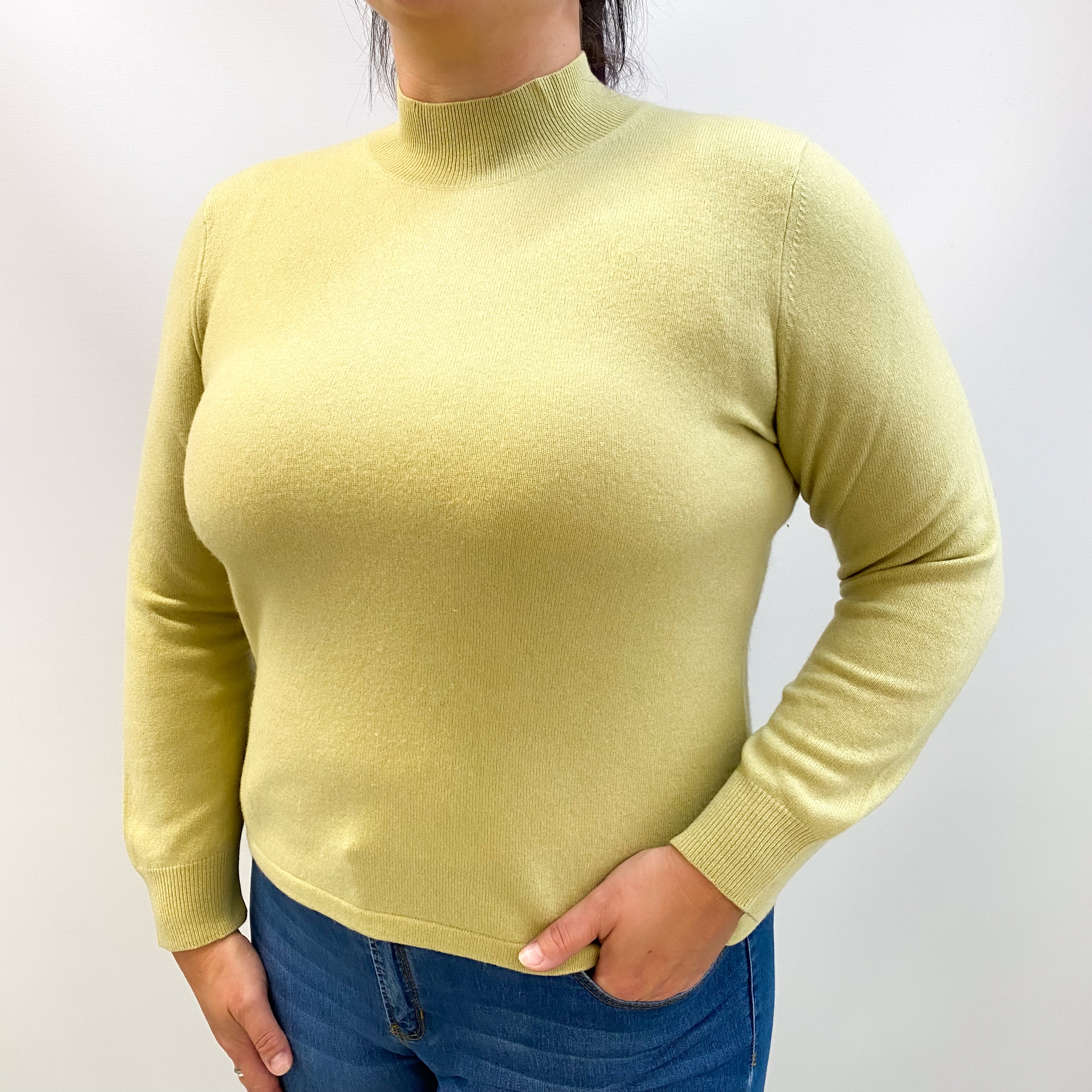 Pistachio Green Cashmere Turtle Neck Jumper Large