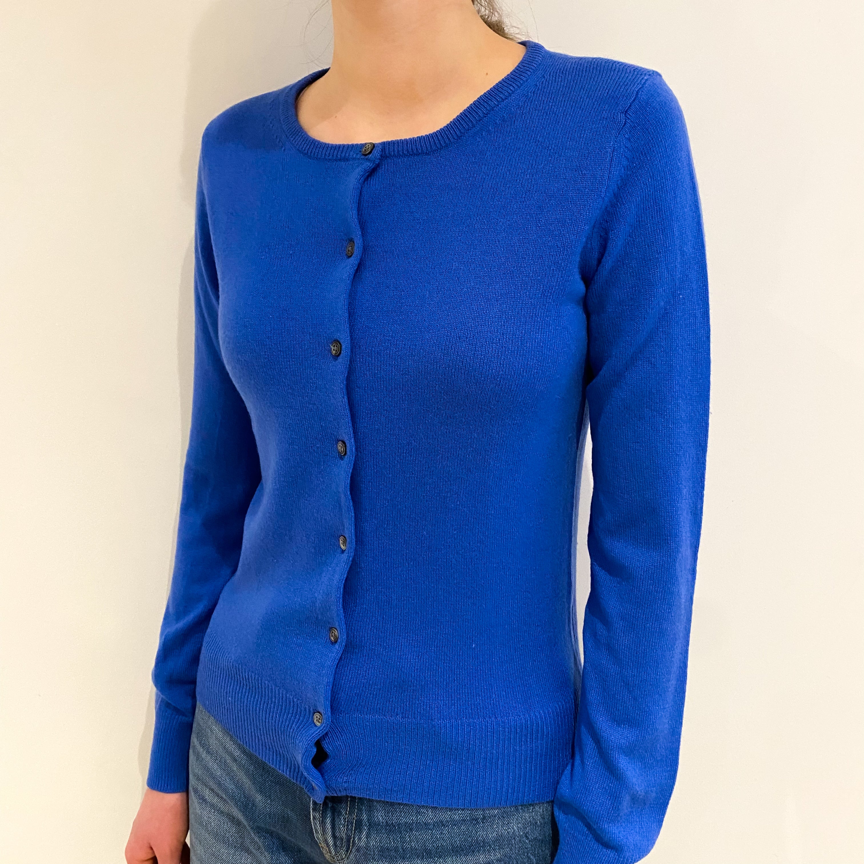 Azure Blue Cashmere Crew Neck Cardigan Extra Small