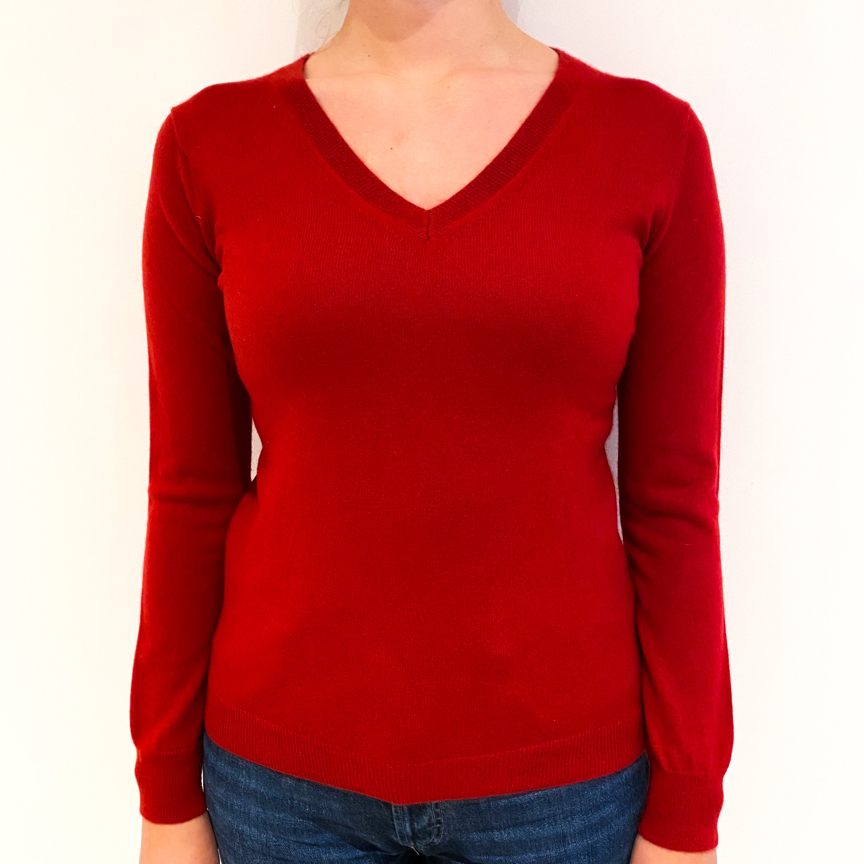 Scarlet Red Cashmere V-Neck Jumper Small