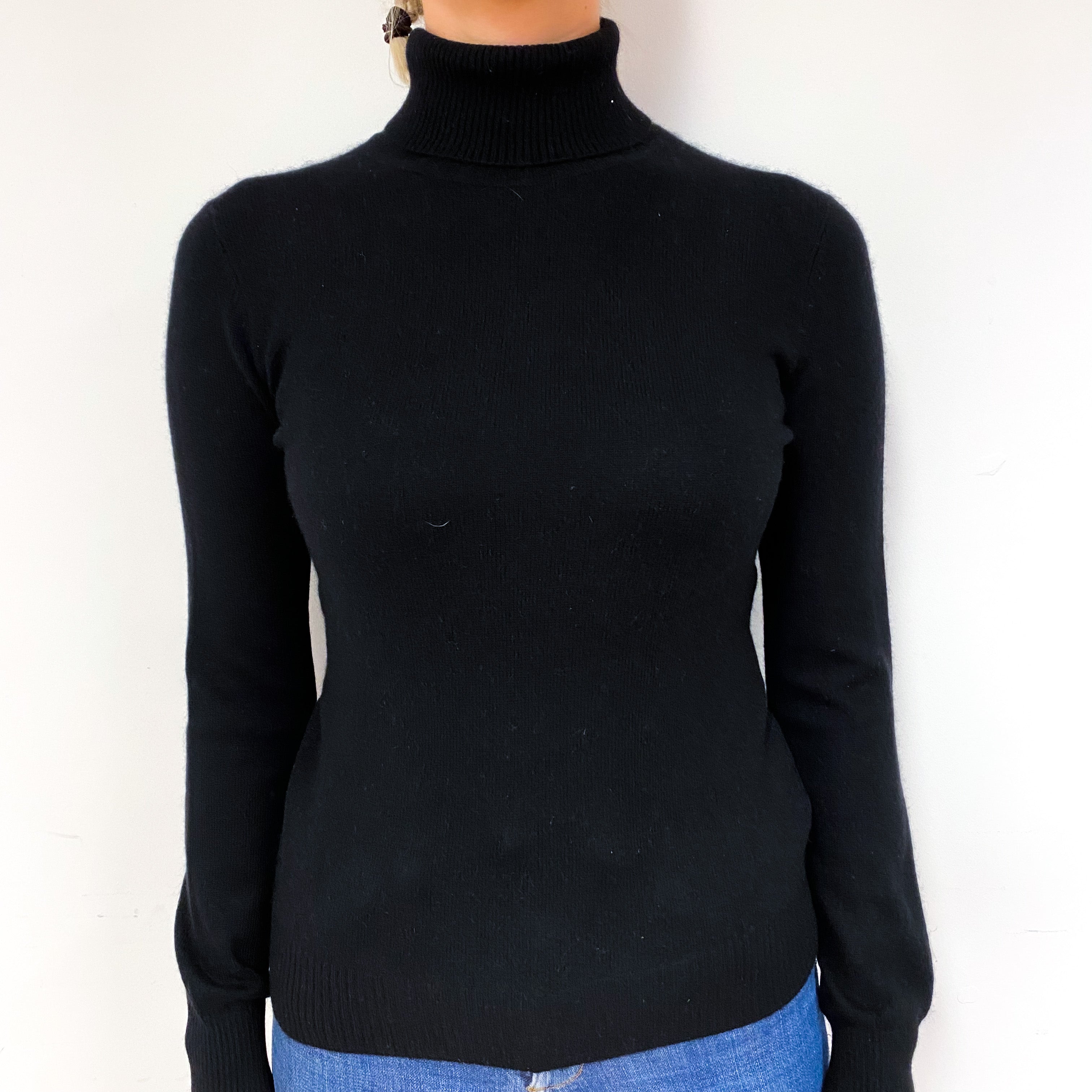 Black Cashmere Polo Neck Jumper Small