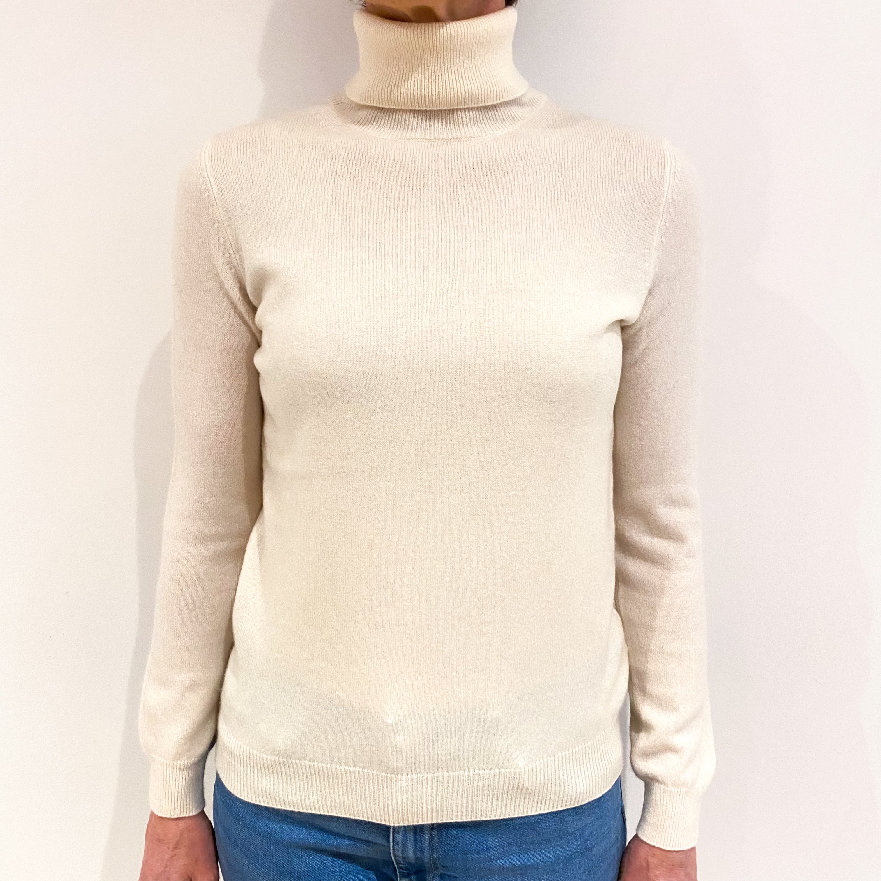 Vanilla Cream Cashmere Polo Neck Jumper Small