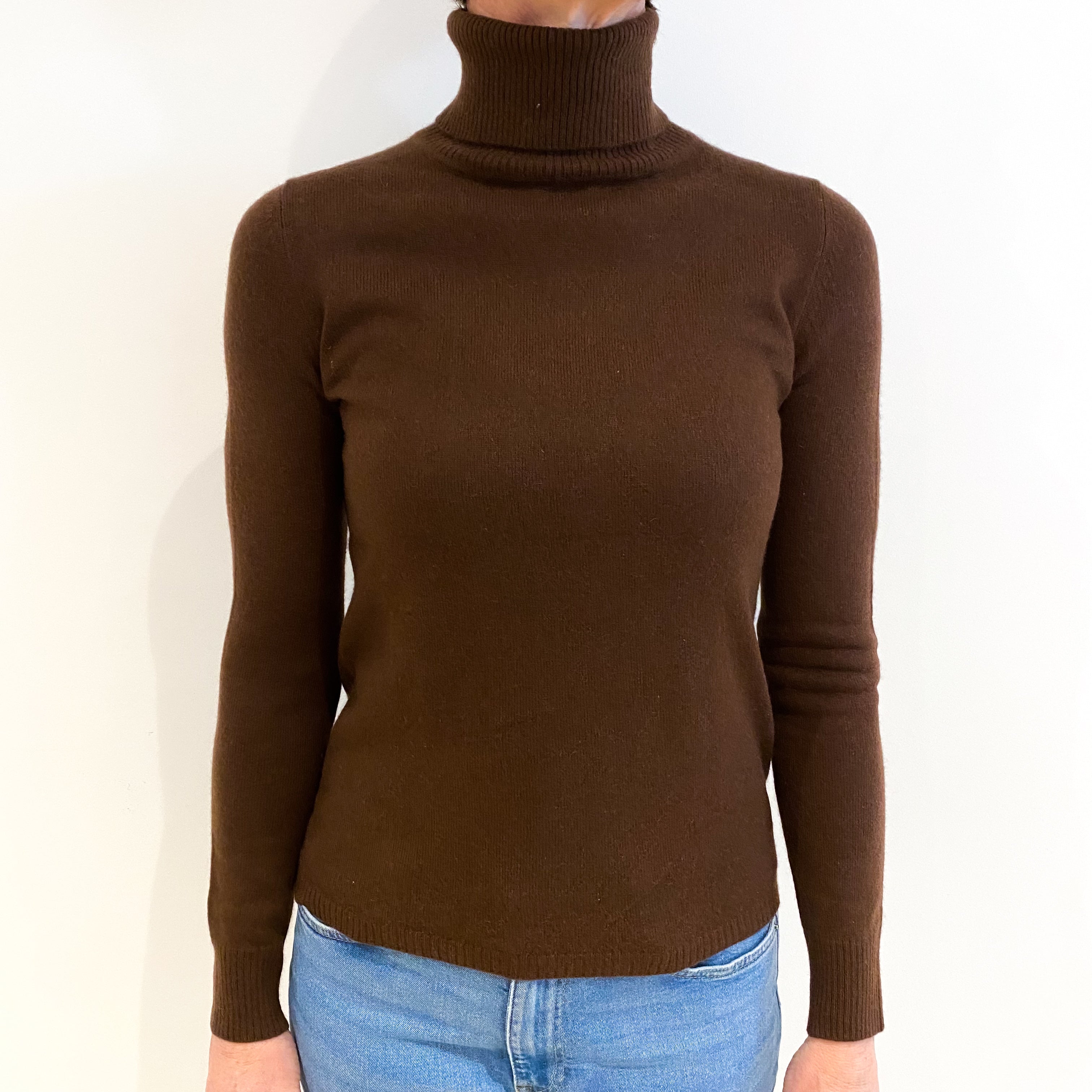 Milk Chocolate Brown Cashmere Polo Neck Jumper Small