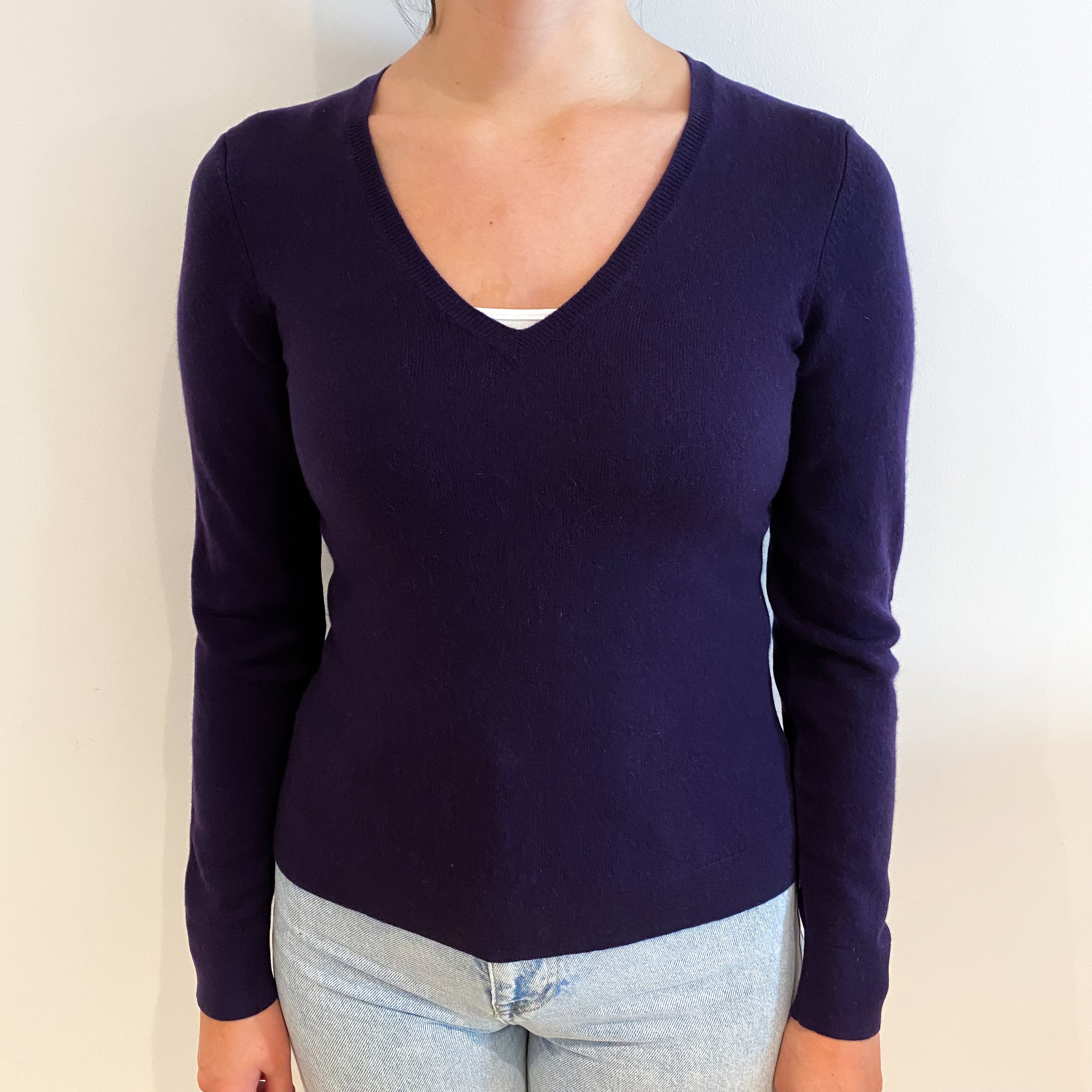 Aubergine V Neck Jumper Small