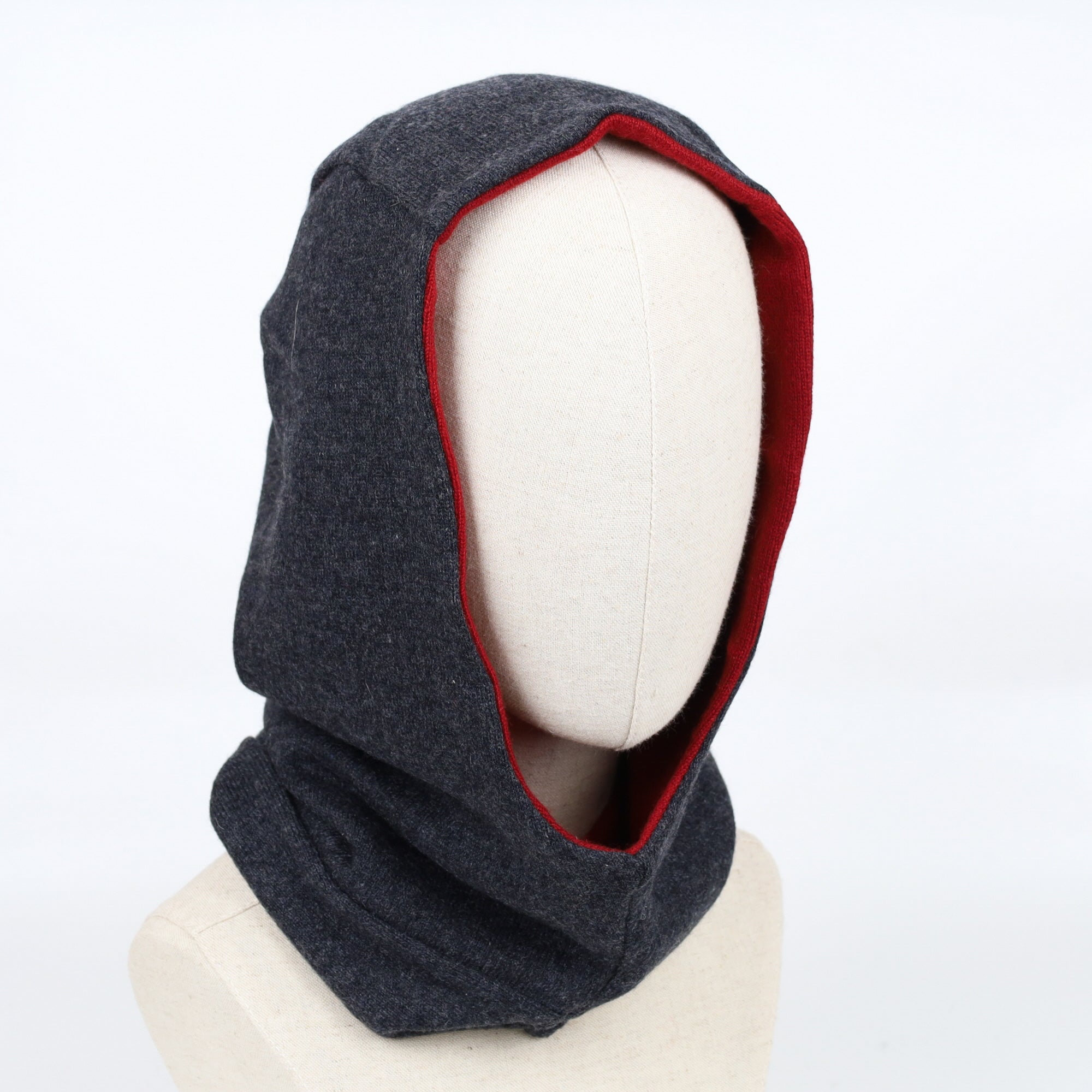 Charcoal Grey and Red Luxury Reversible Cashmere Hood Unisex