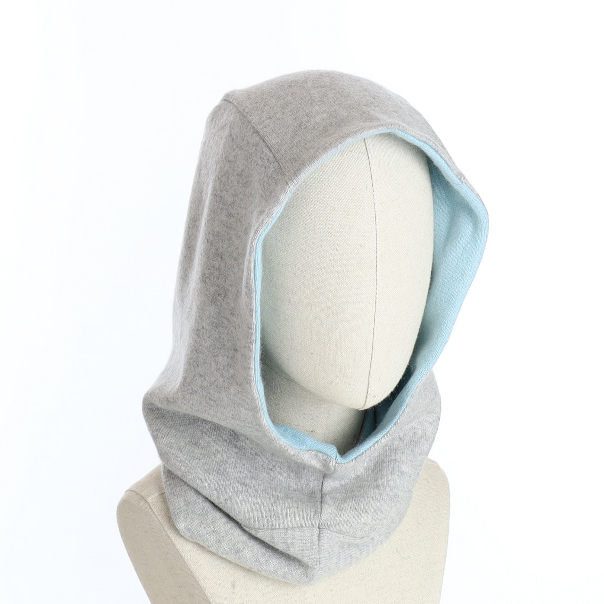 Smoke Grey and Pale Blue Luxury Reversible Cashmere Hood Unisex