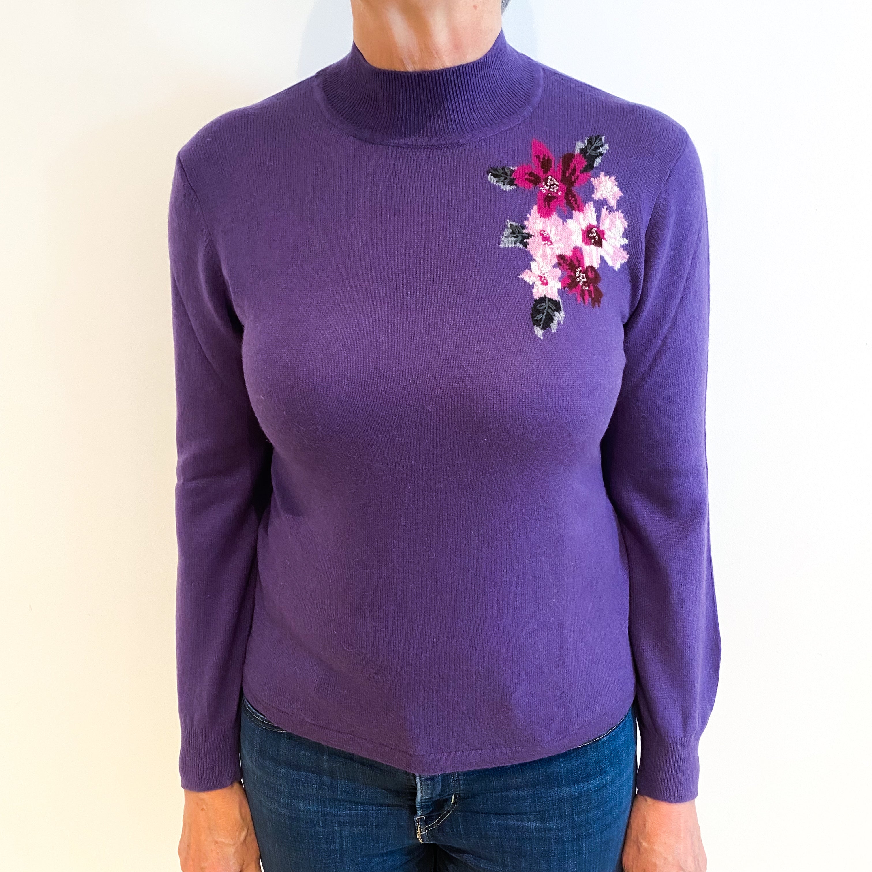 Grape Purple Cashmere Turtle Neck Jumper Medium