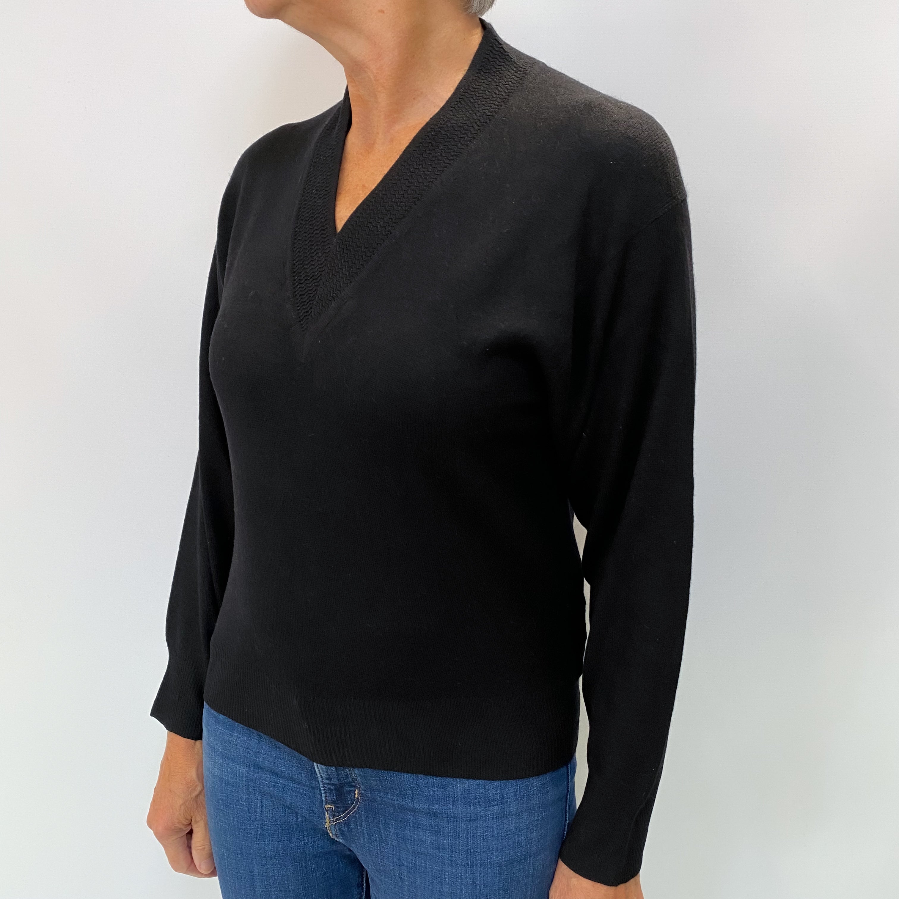 Black Cashmere V Neck Jumper Medium