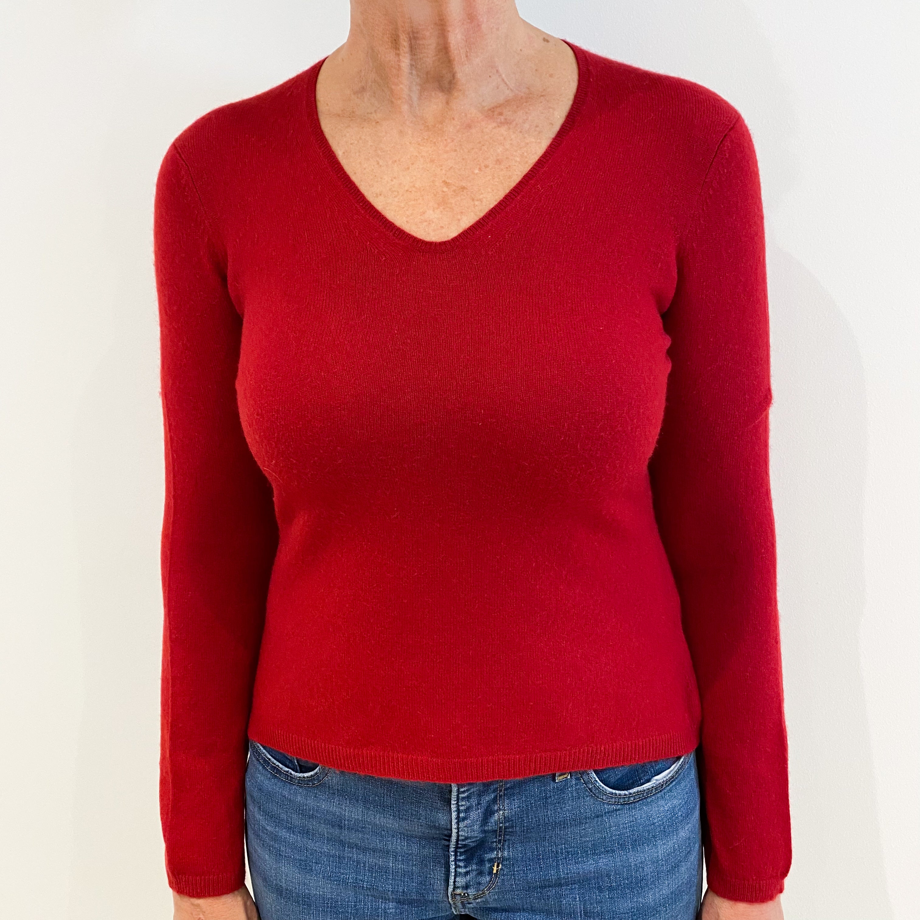 Scarlet Red Cashmere V-Neck Jumper Medium