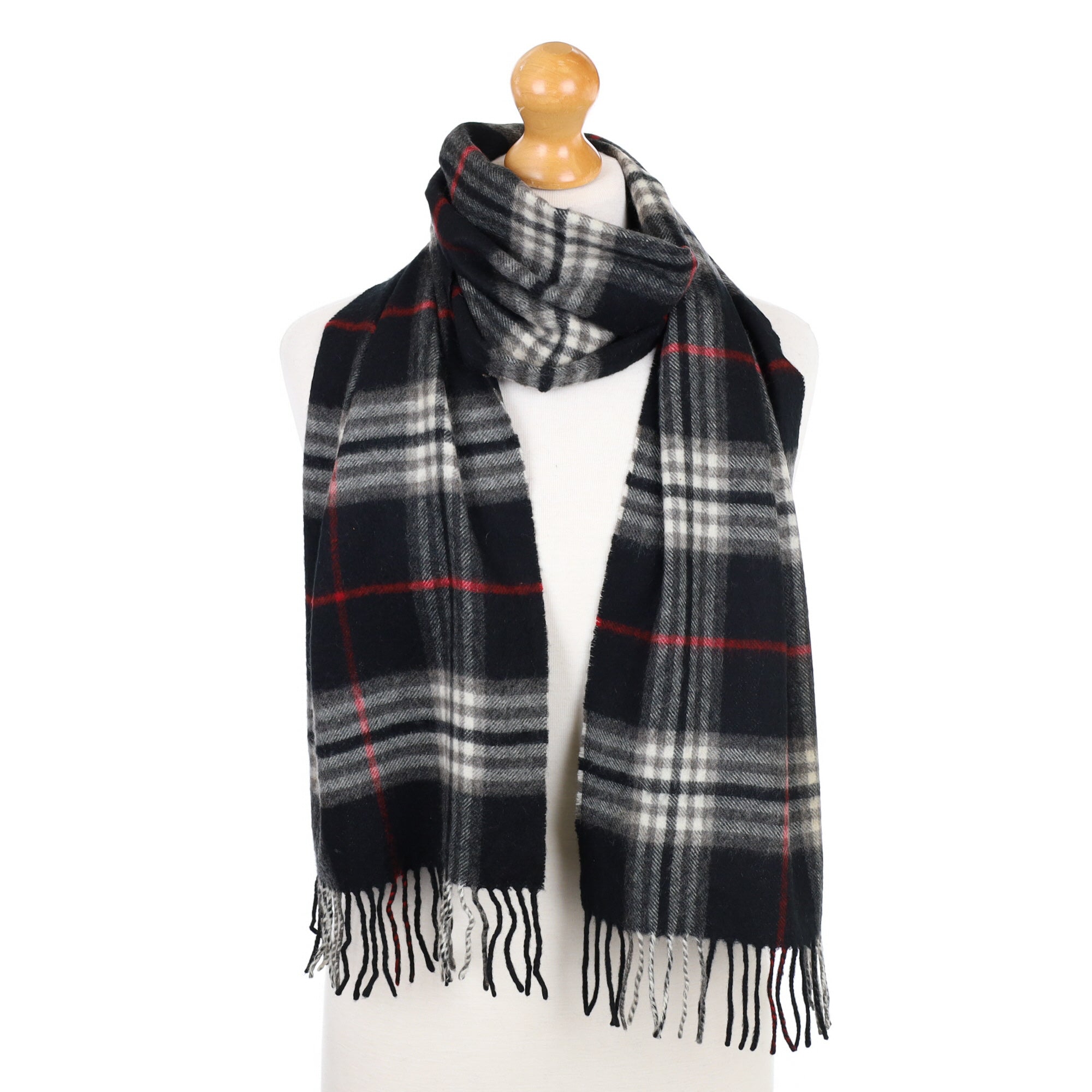 Black and White Checked Fringed Cashmere Woven Scarf