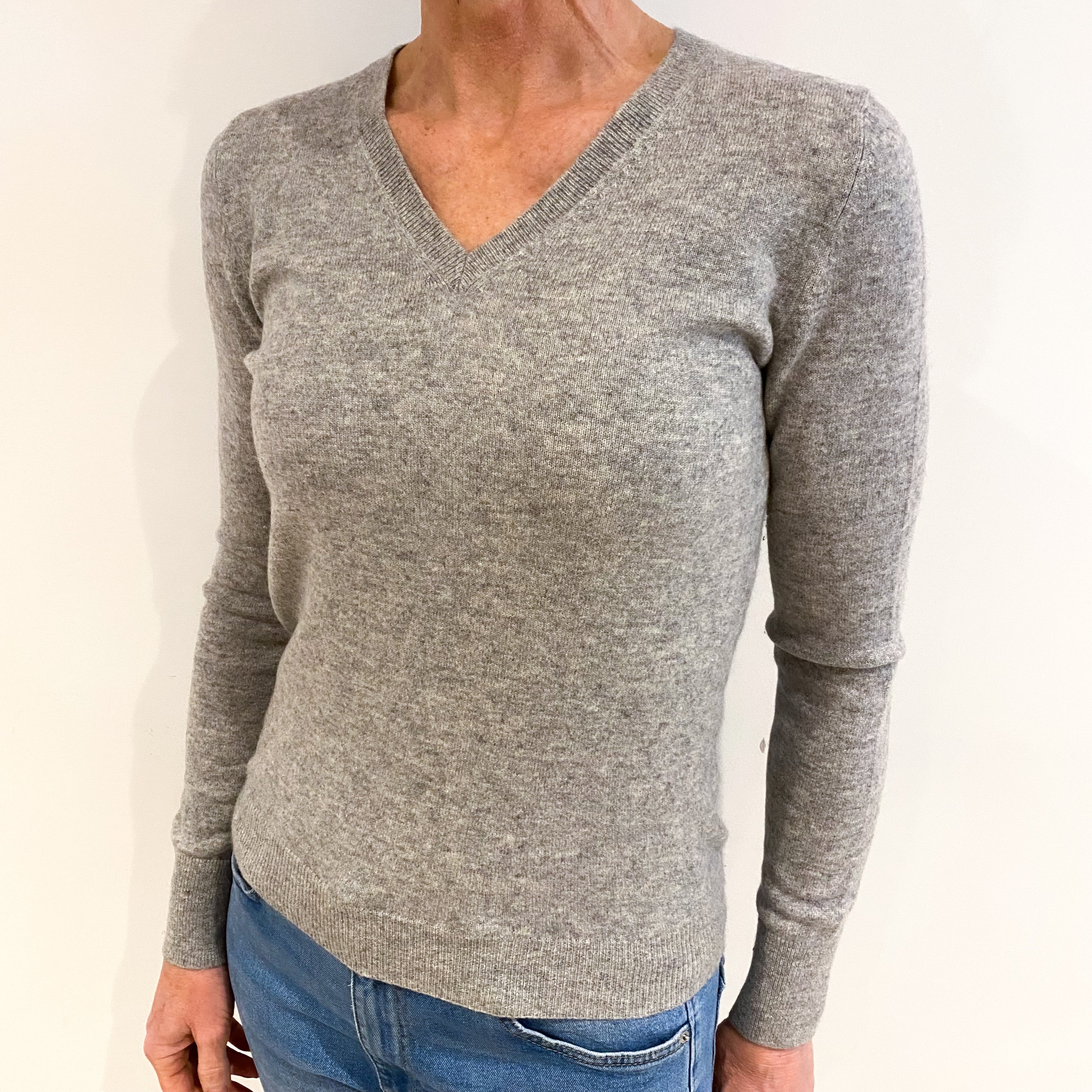 Smoke Grey Cashmere V Neck Jumper Small