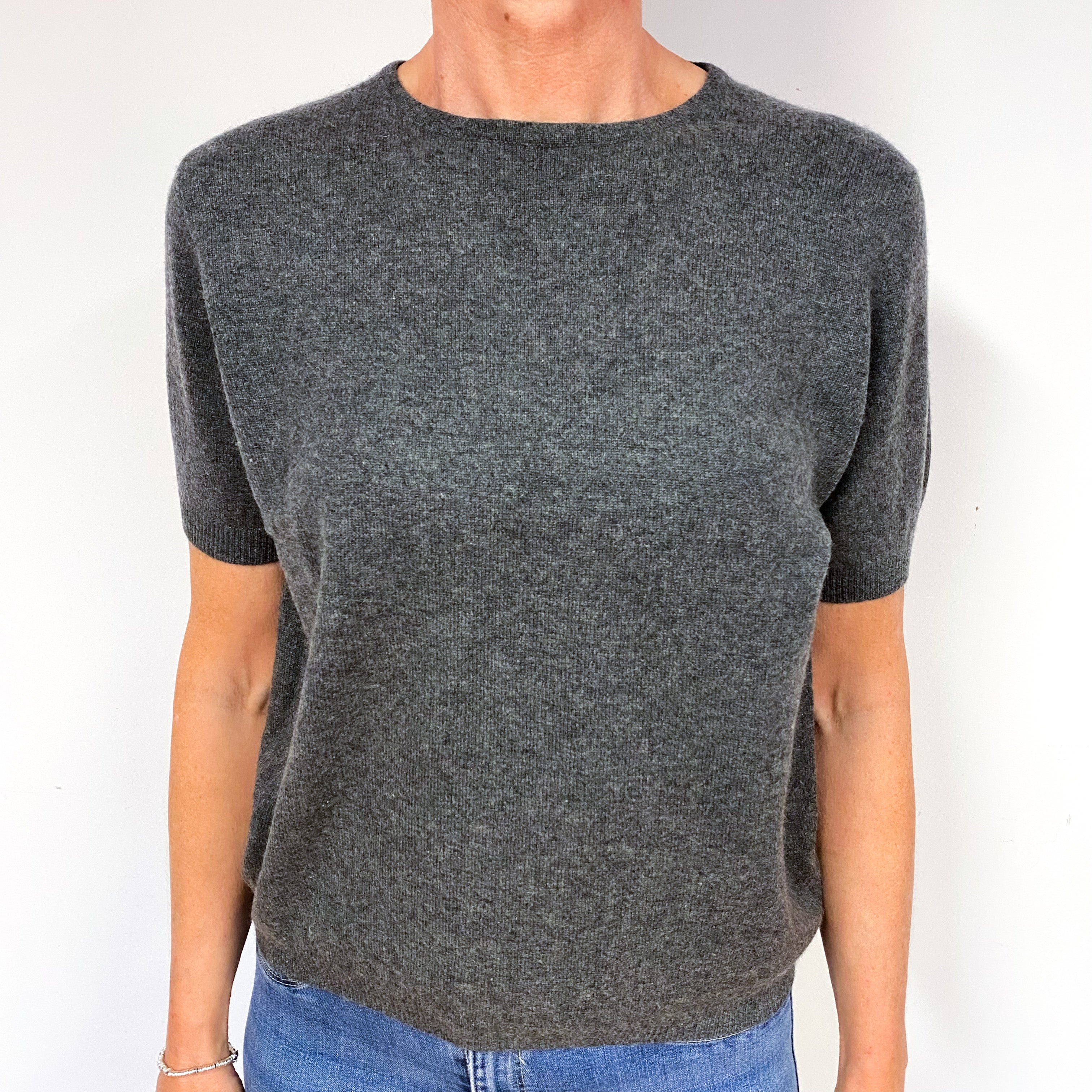 Slate Grey Cashmere Short Sleeve Jumper Medium