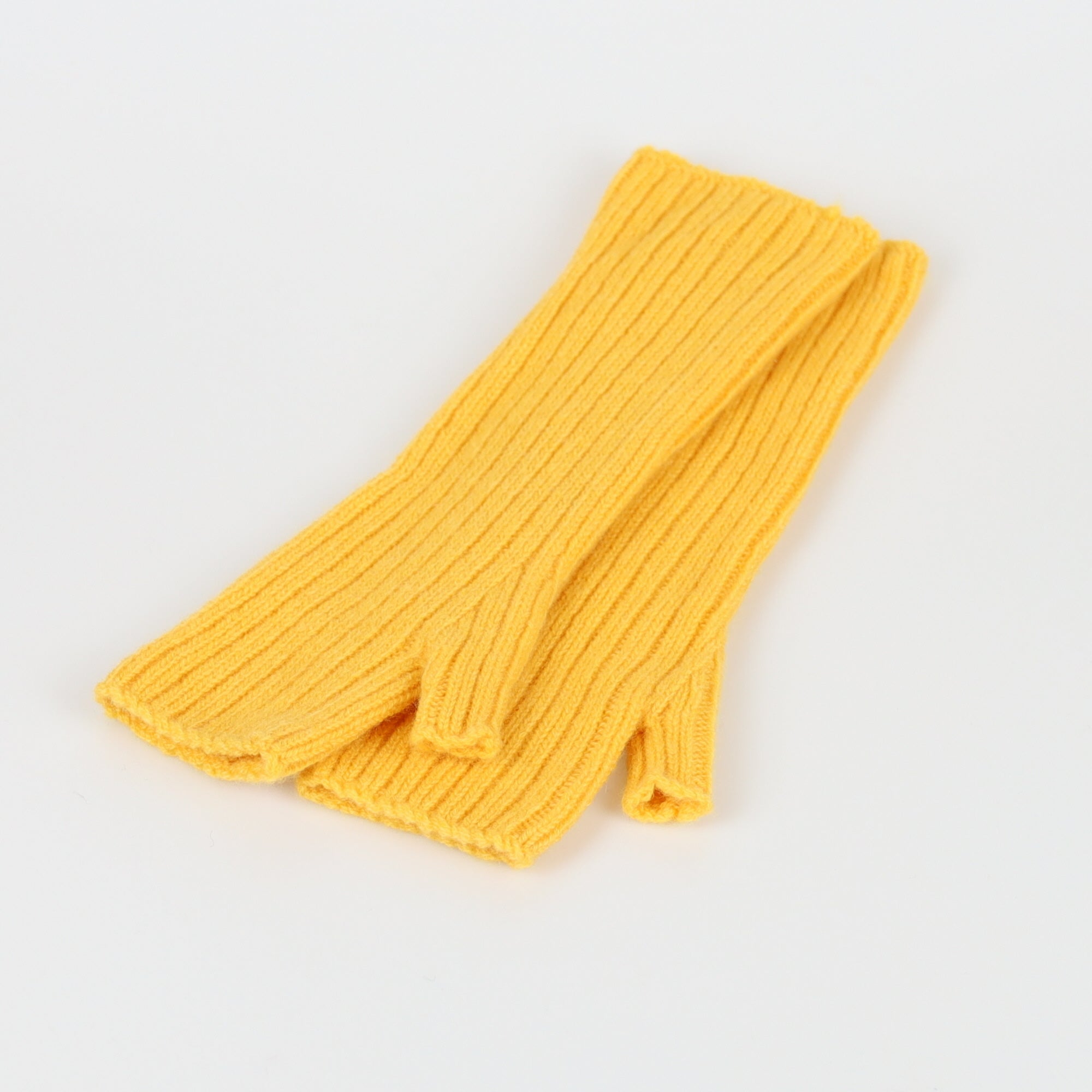 Brand New Scottish Marigold Yellow Ribbed Cashmere Fingerless Gloves