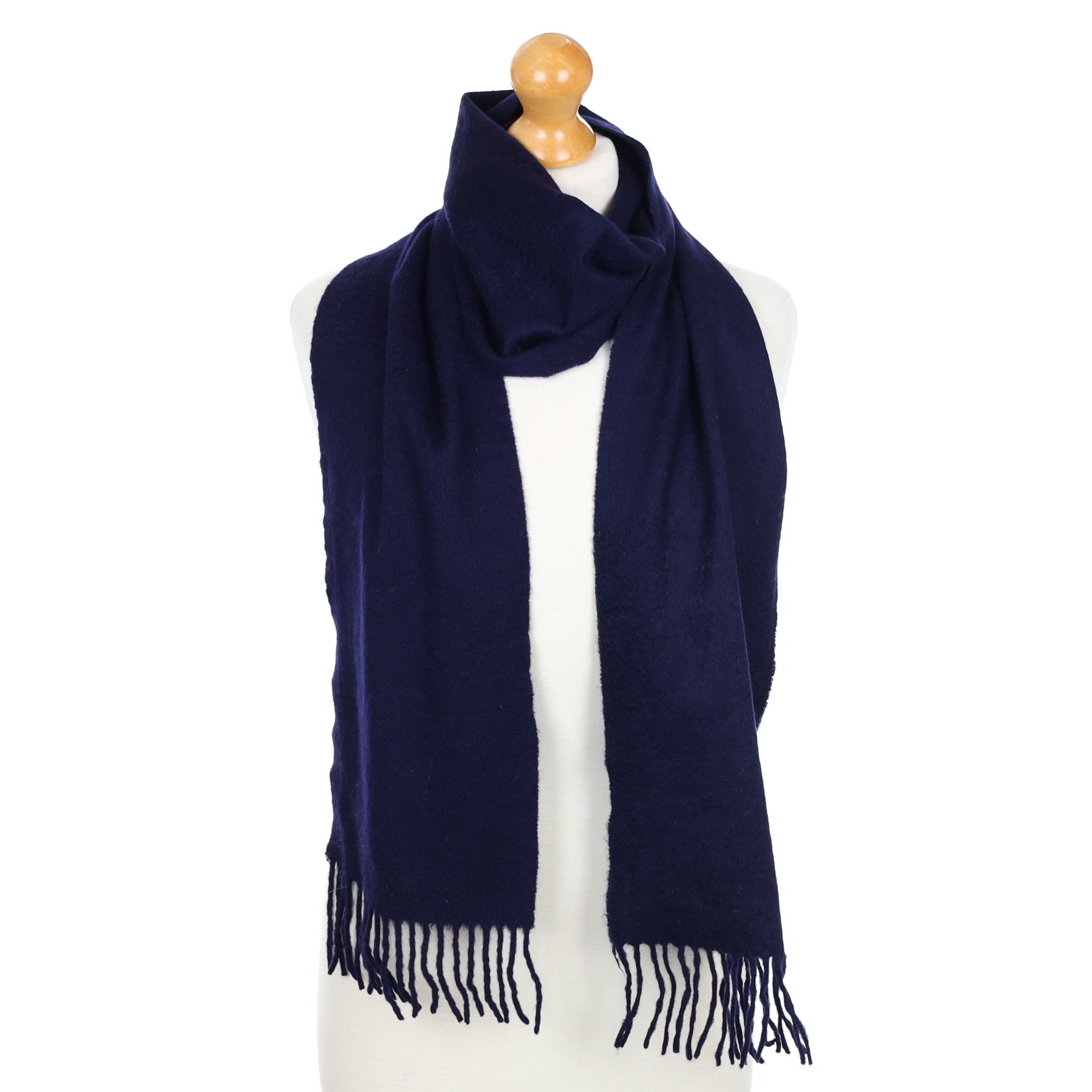 Navy Blue Fringed Cashmere Woven Scarf