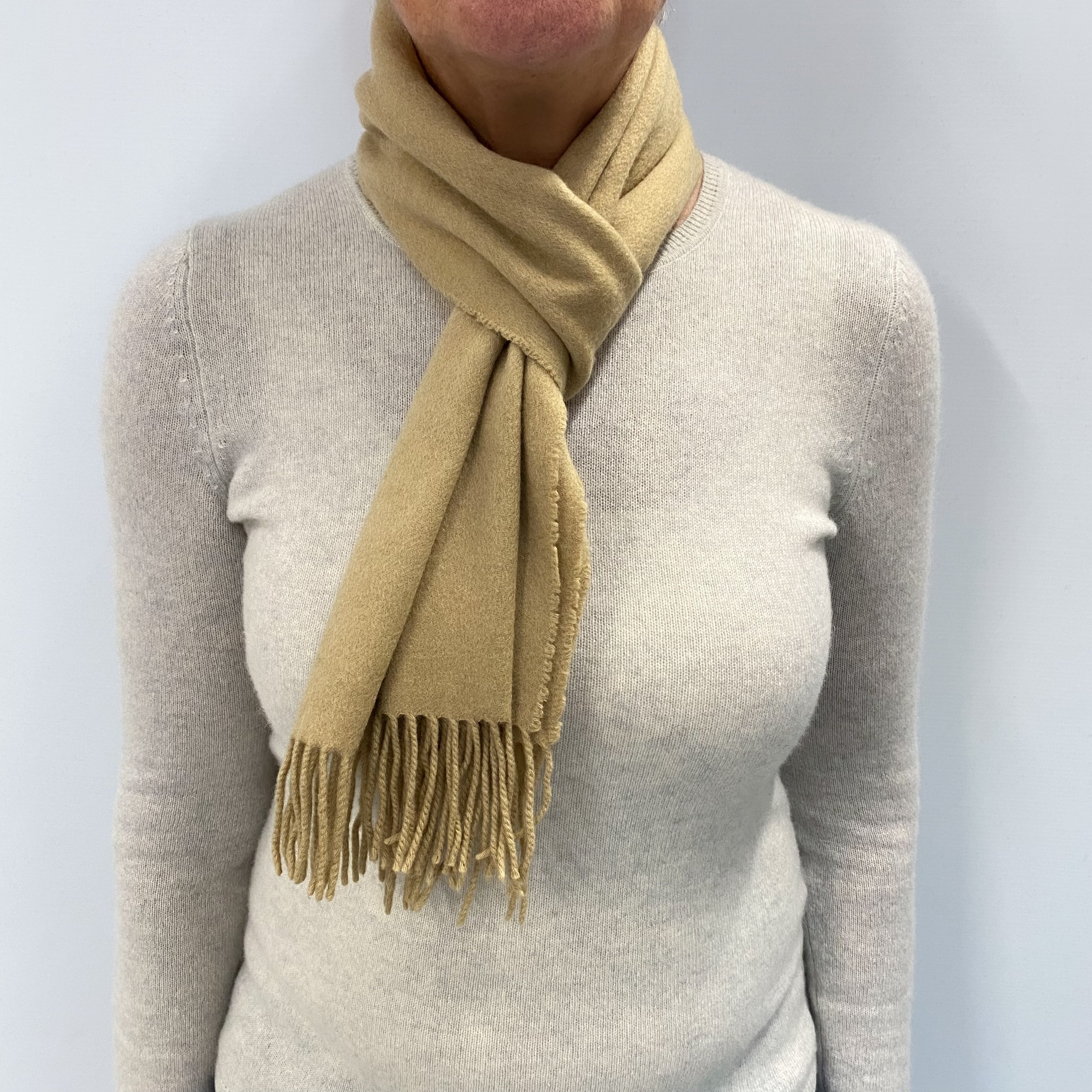 Camel Brown Cashmere Woven Fringed Scarf