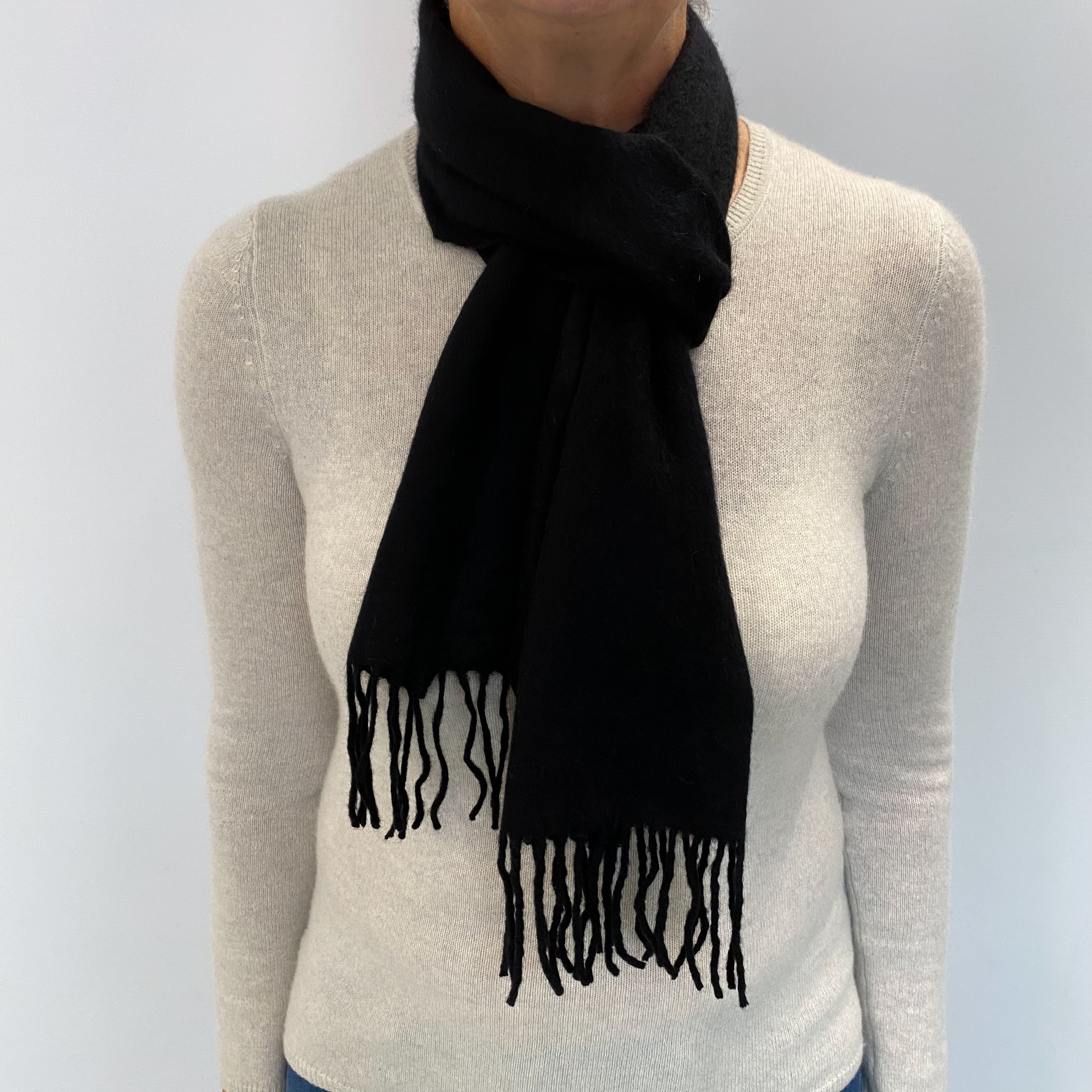 Black Cashmere Woven Fringed Scarf