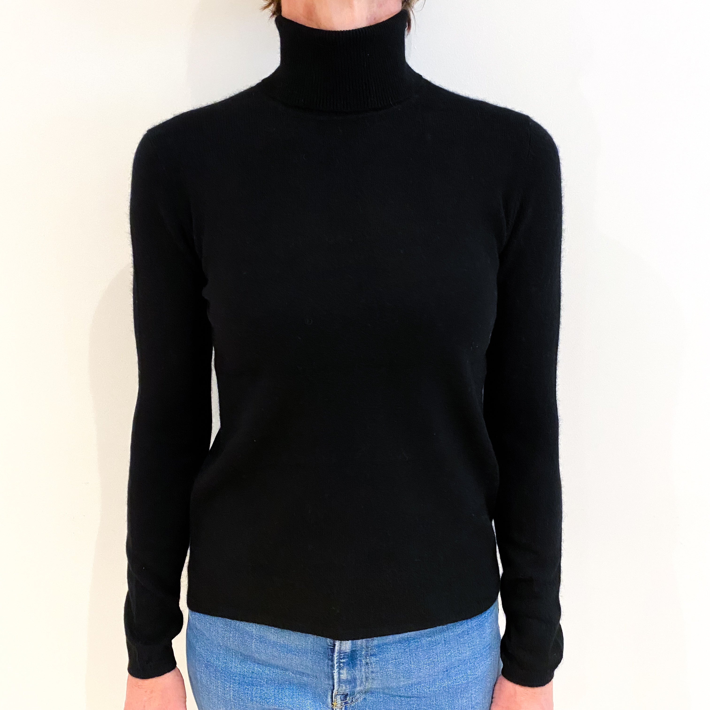 Black Cashmere Polo Neck Jumper Small