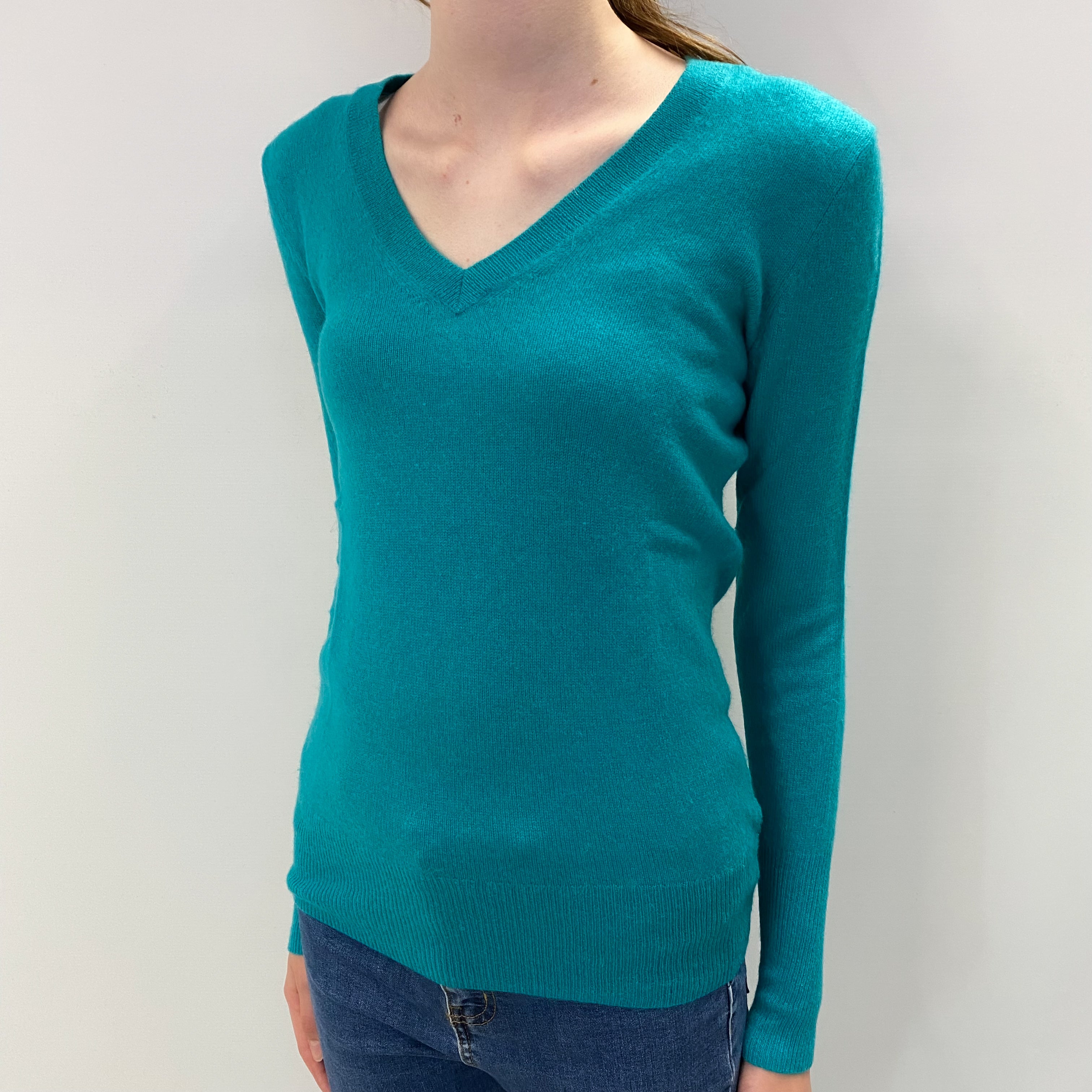 Aquamarine Blue Cashmere V Neck Jumper Extra Small