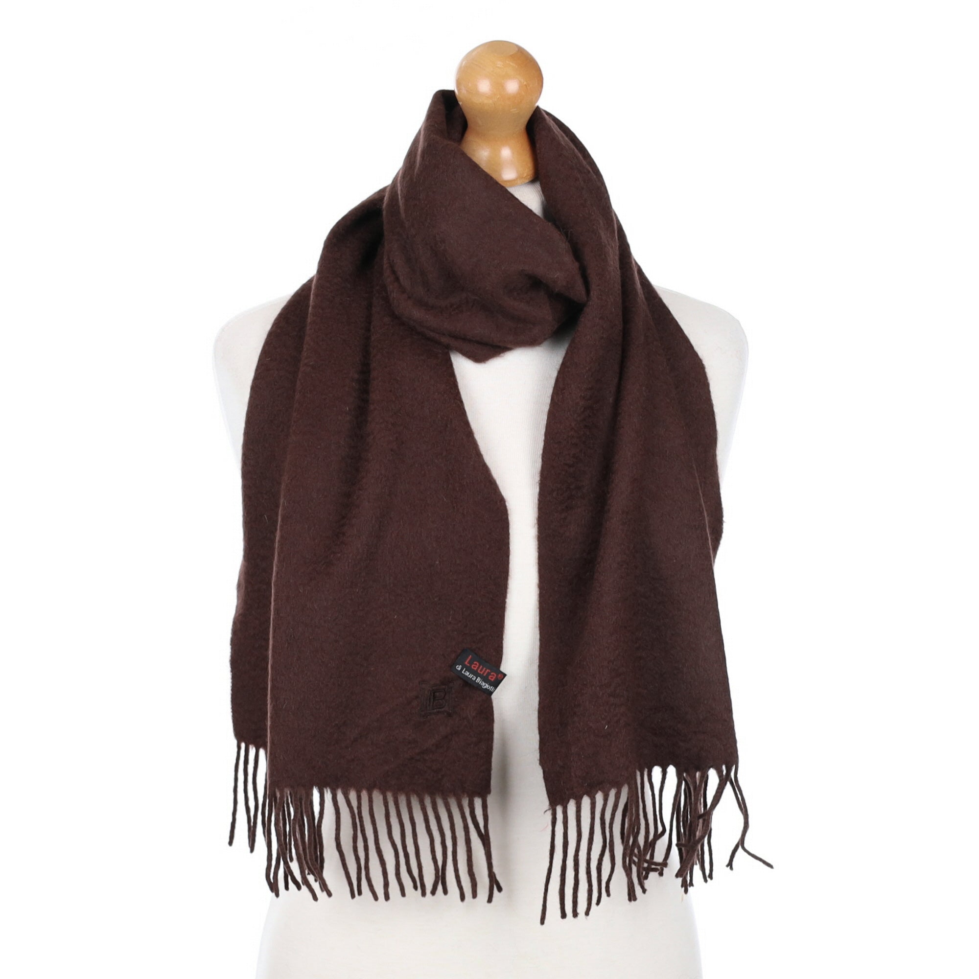 Chocolate Brown Checked Fringed Cashmere Woven Scarf