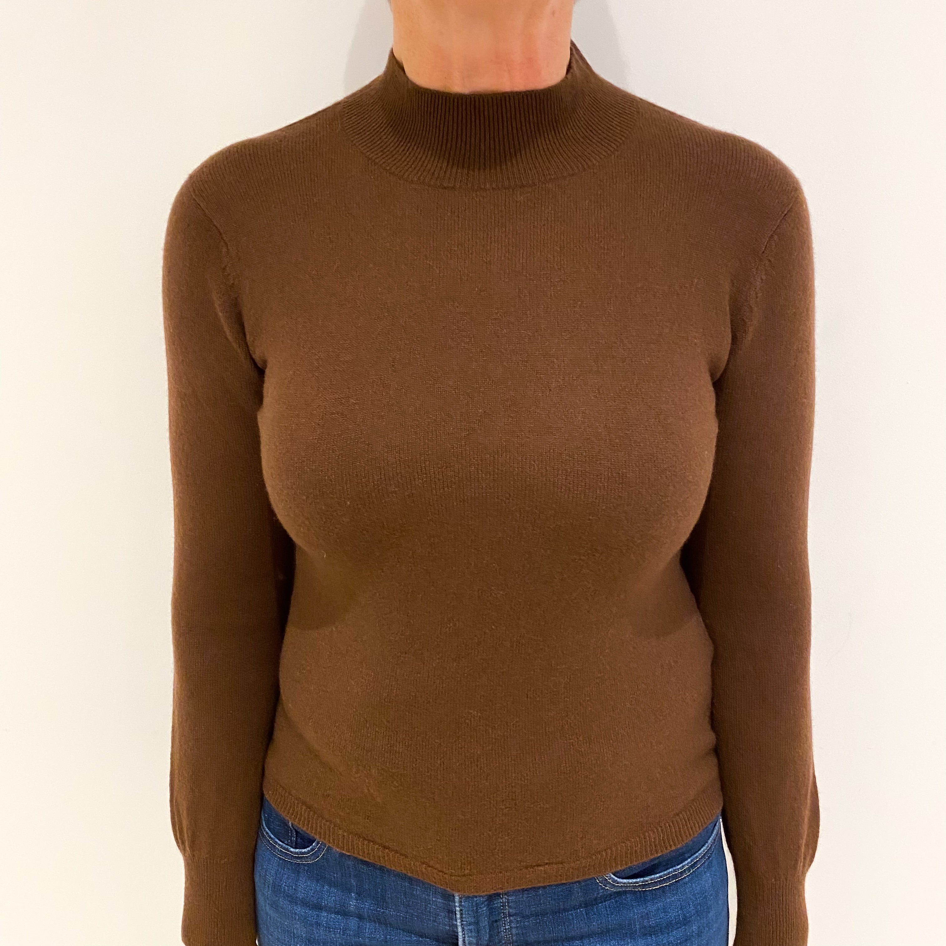 Chocolate Brown Cashmere Turtle Neck Jumper Medium