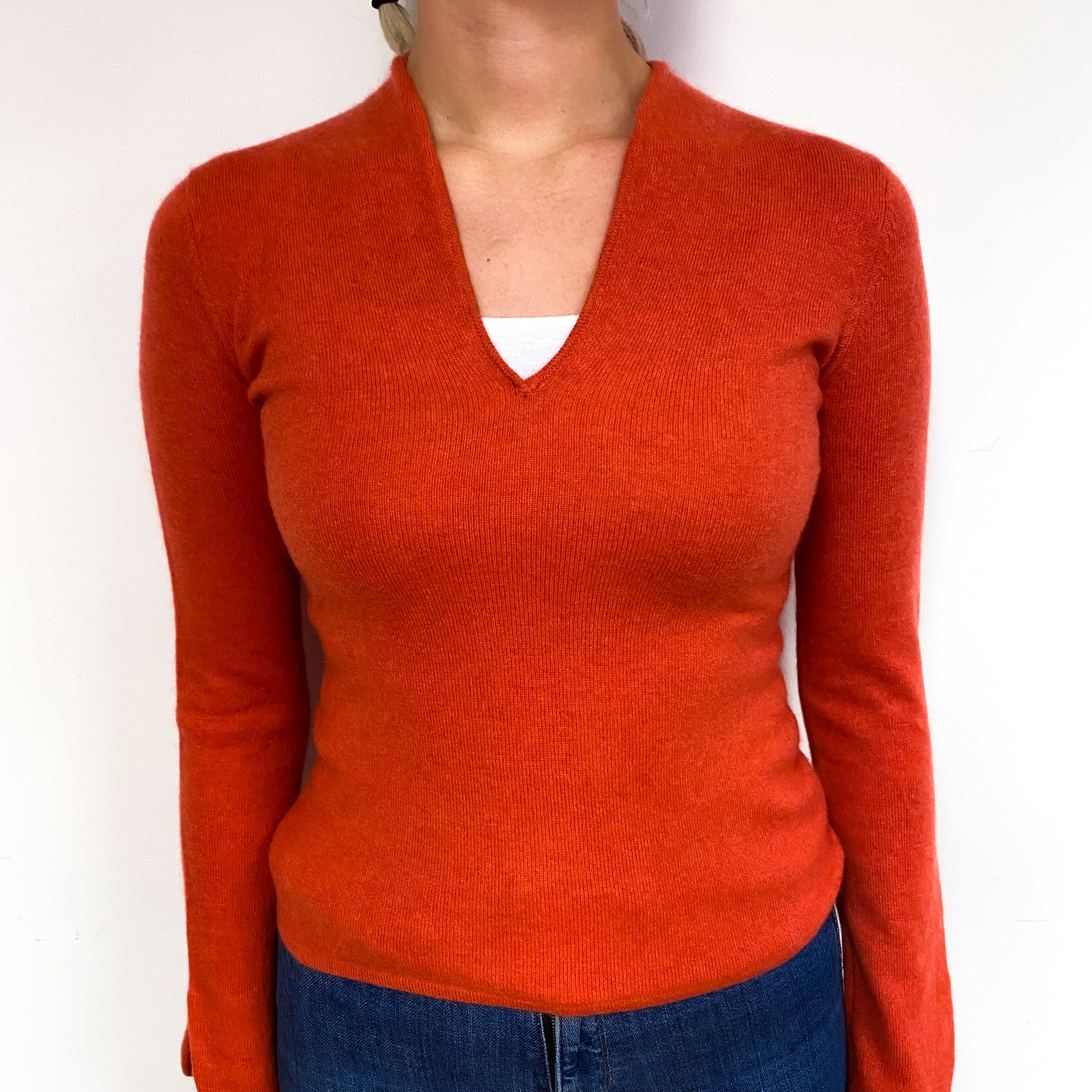 Sienna Orange Cashmere Notch Neck Jumper Small