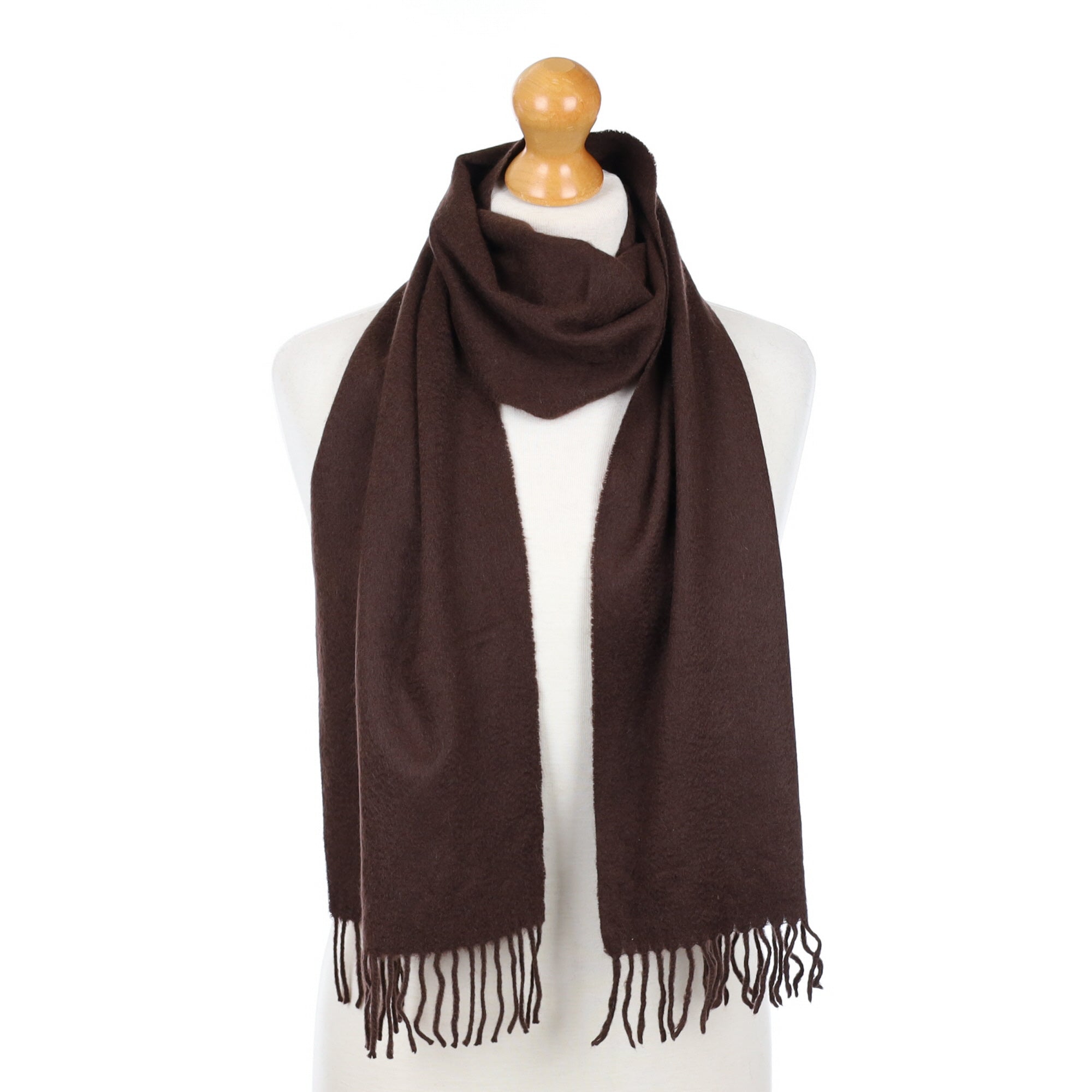 Chocolate Brown Fringed Cashmere Woven Scarf