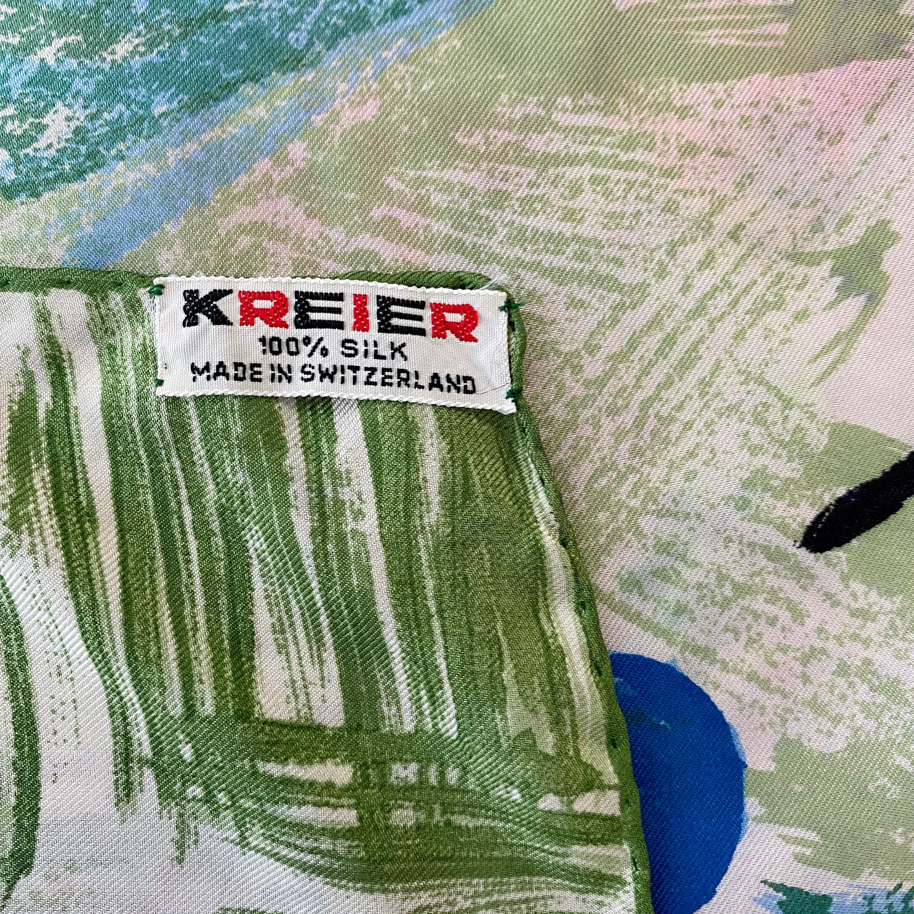 Kreier Green Painted Style Vintage Silk Scarf