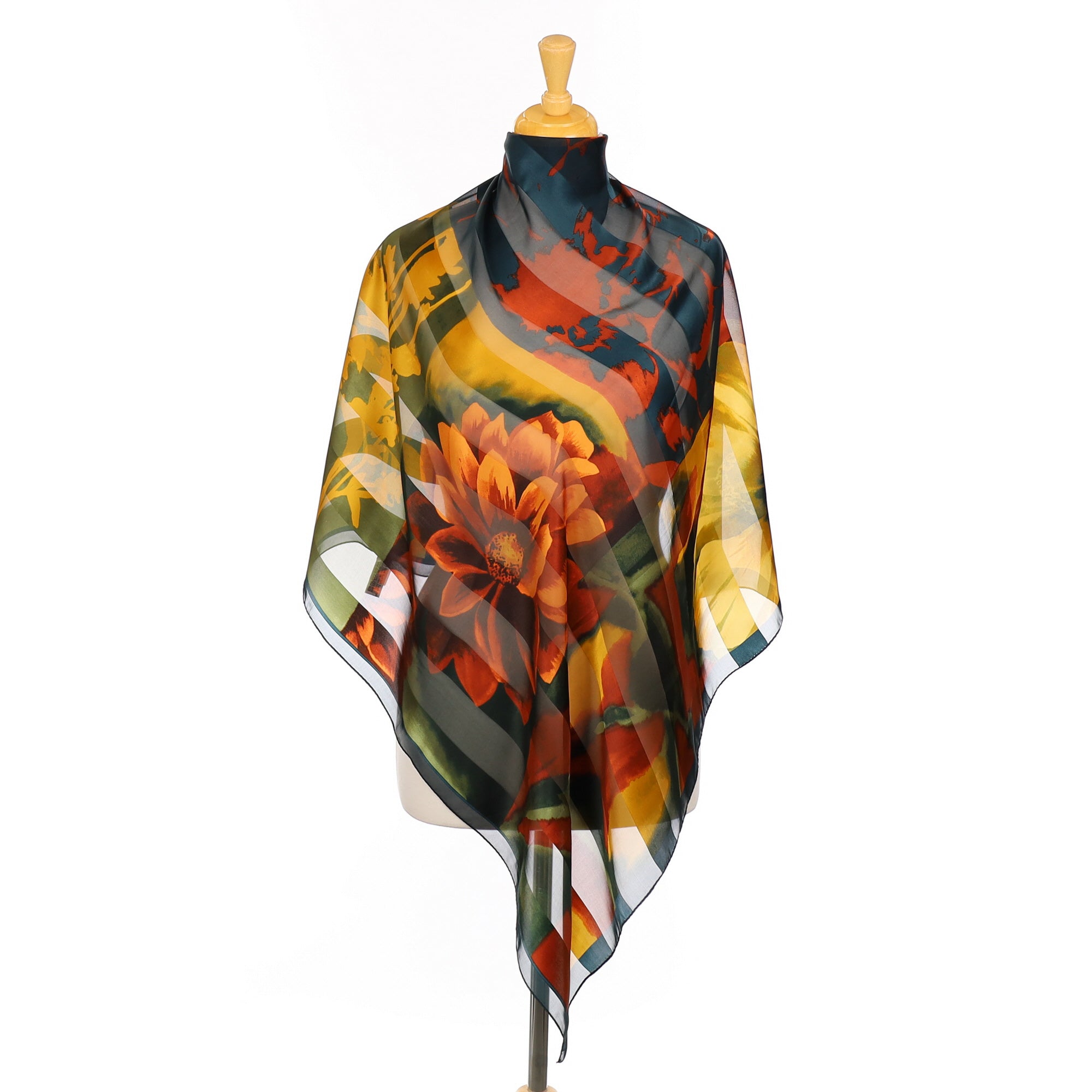 Unworn Jammers & Leufgen Dark Abstract Floral Silk Scarf