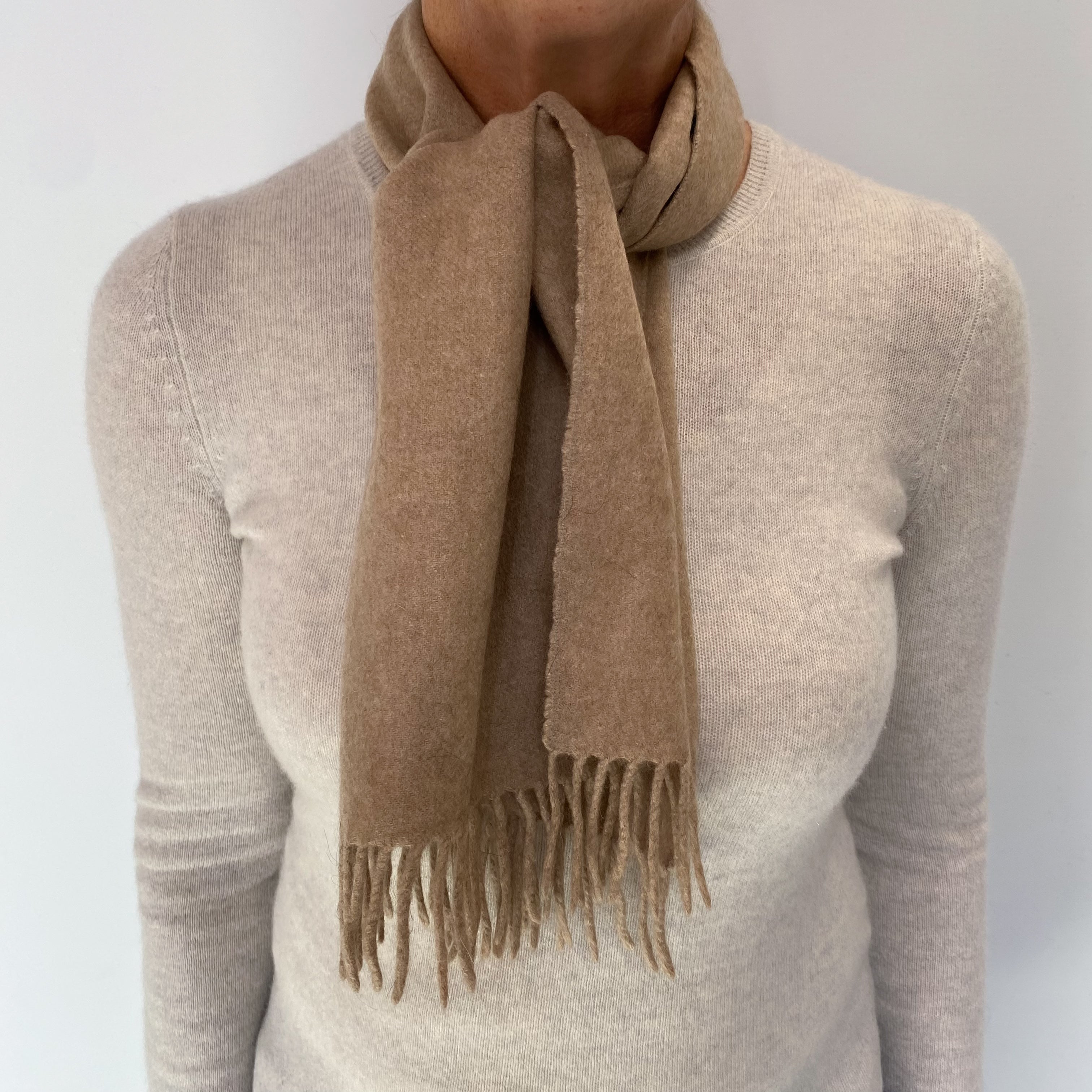 Sand Beige Cashmere Tasseled Woven Scarf