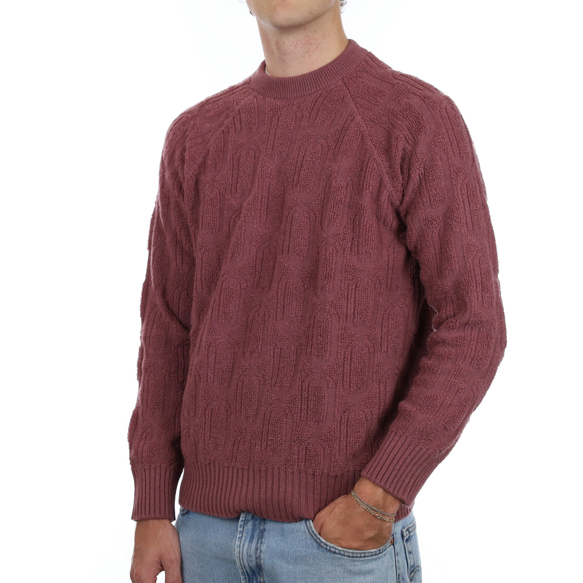 Men’s Brand New Scottish Heather Purple Textured Cashmere Crew Neck Jumper Medium