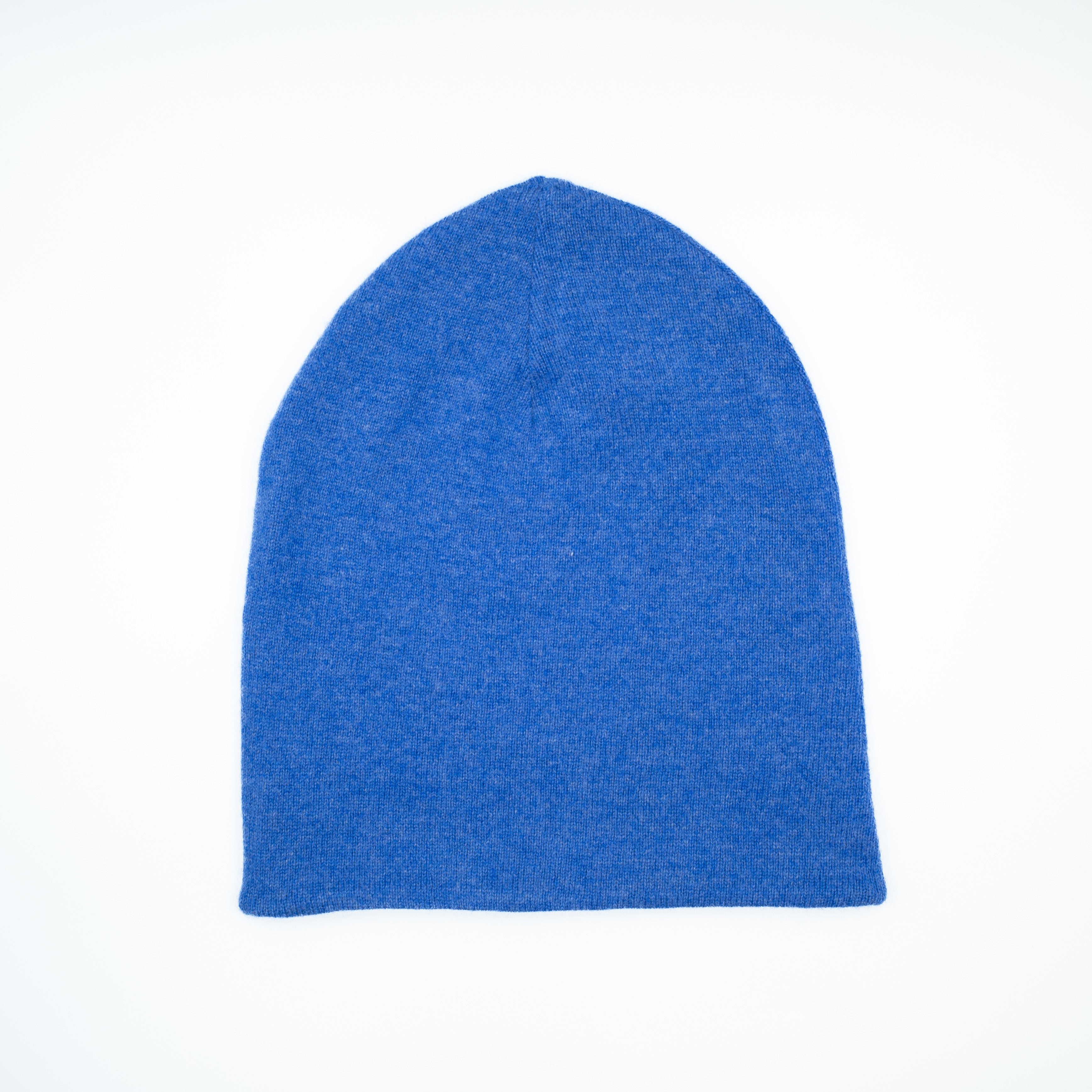 Azure Blue and Biscuit Beige Cashmere Beanie Hat