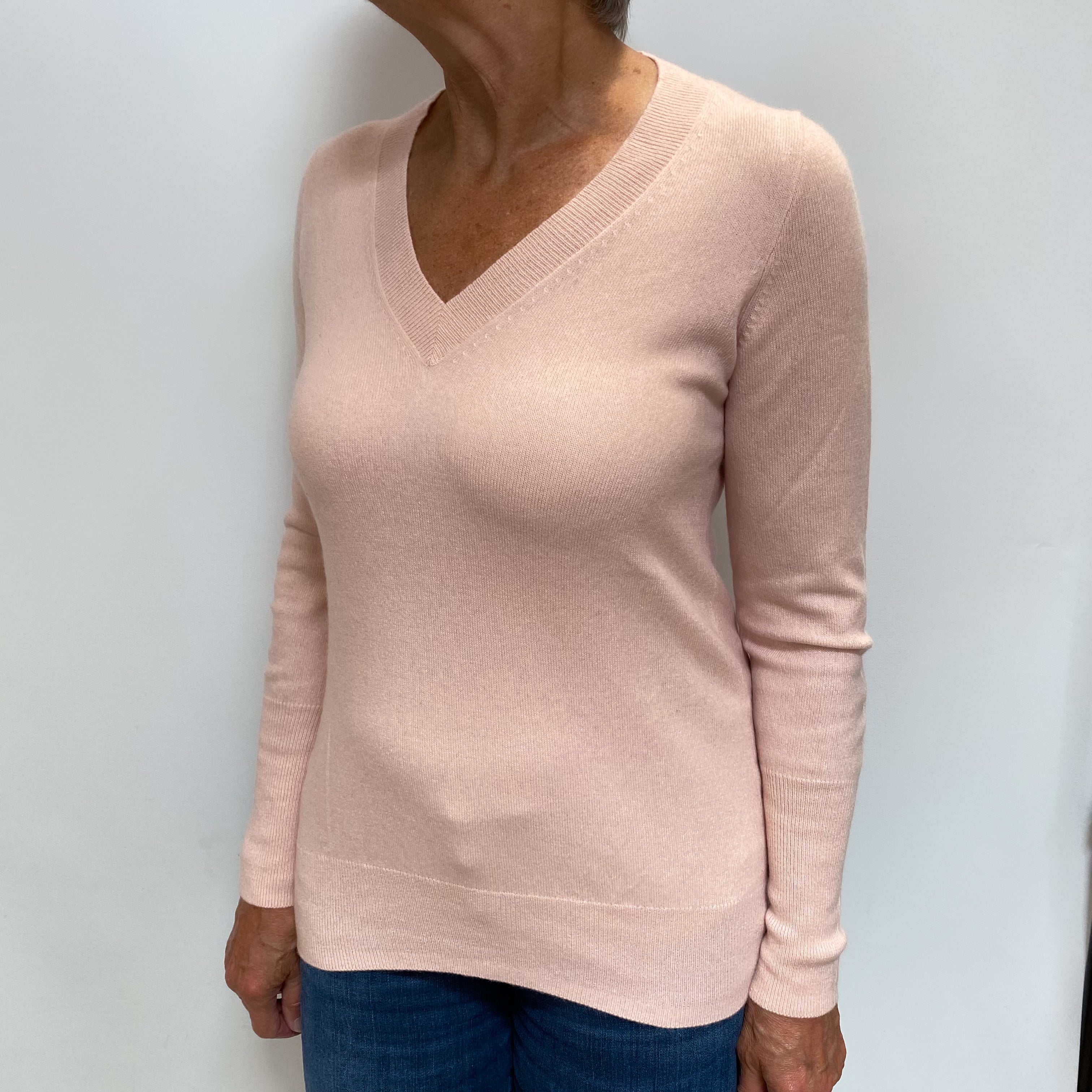 Shell Pink Cashmere V Neck Jumper Medium