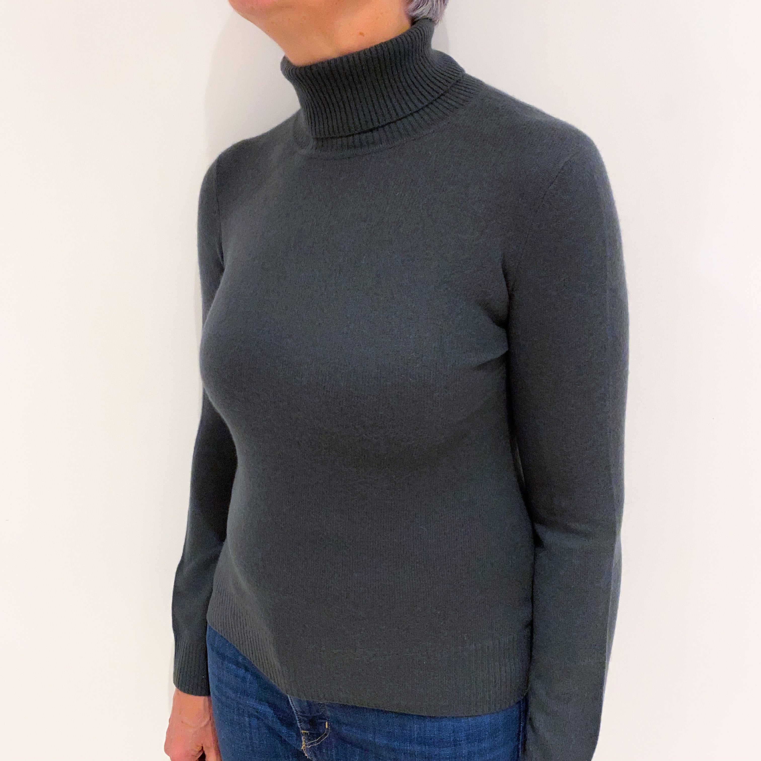 Slate Grey Cashmere Polo Neck Jumper Medium