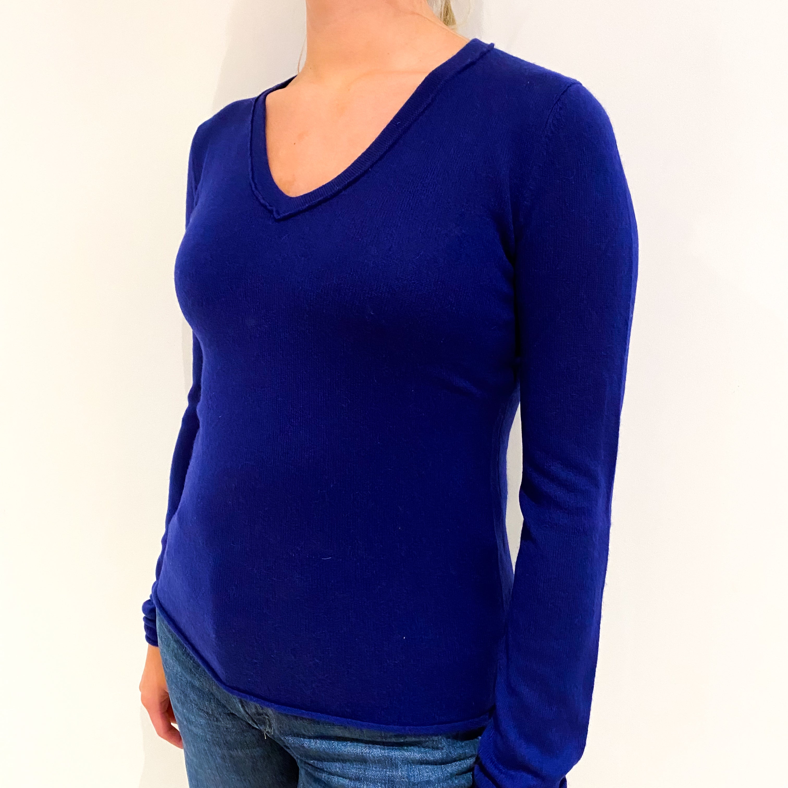 Indigo Blue Cashmere V-Neck Jumper Small