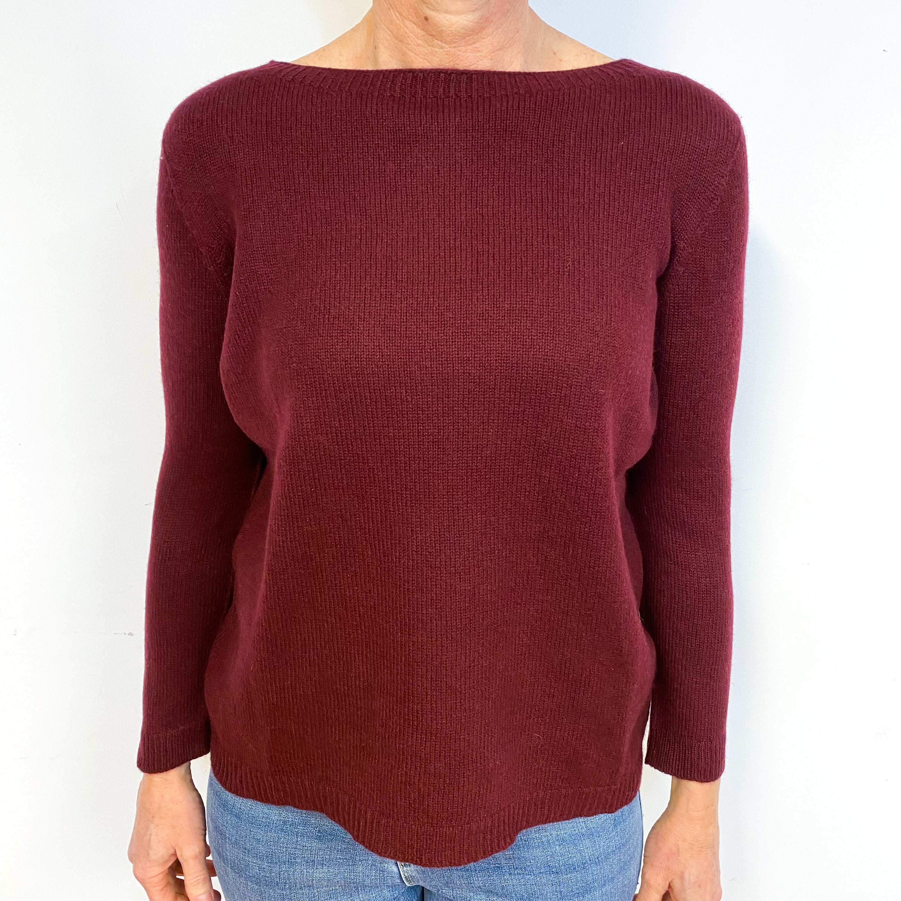 Wine Red Cashmere Boat Neck Jumper Medium