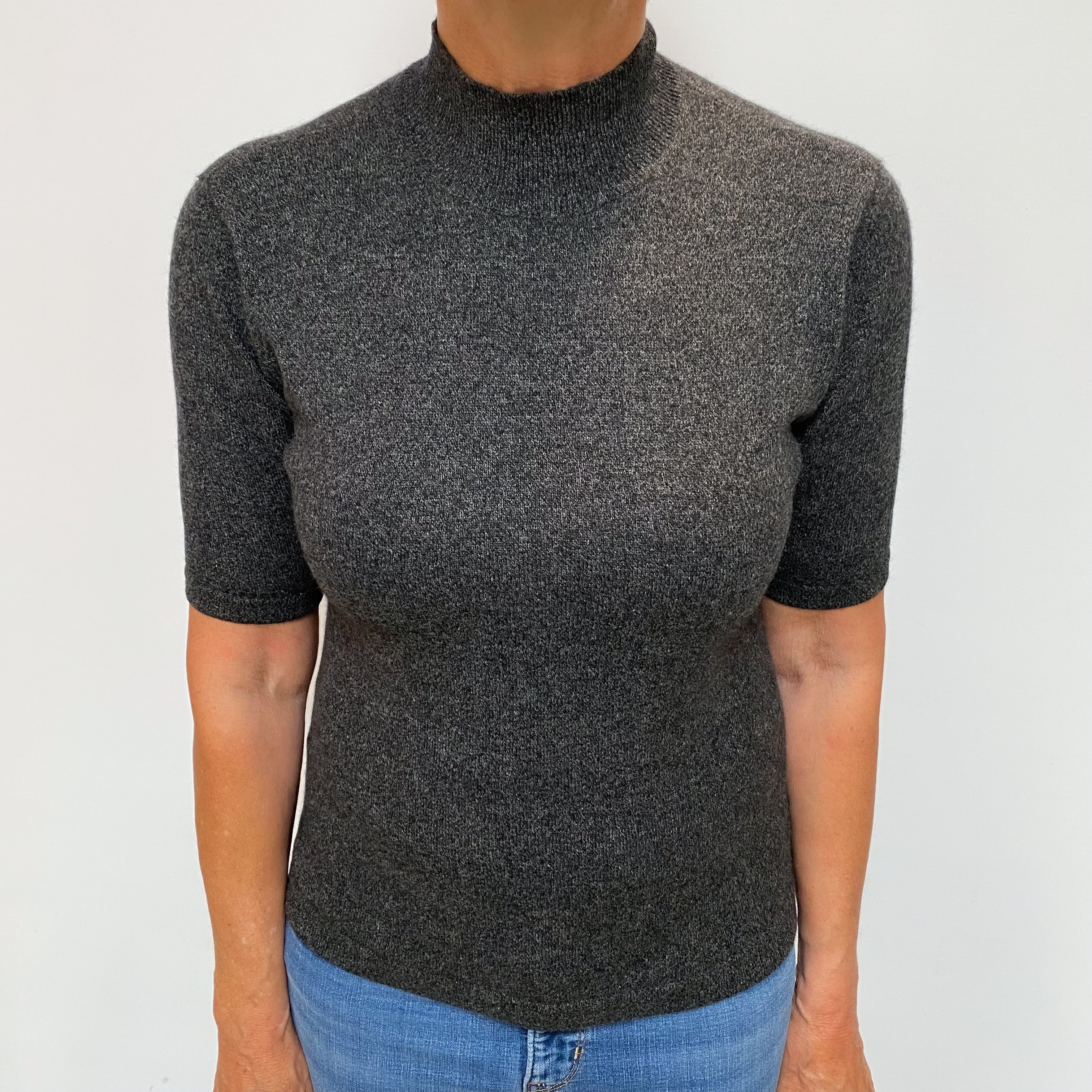 Charcoal Grey Cashmere Turtle Neck Short Sleeved Jumper Medium