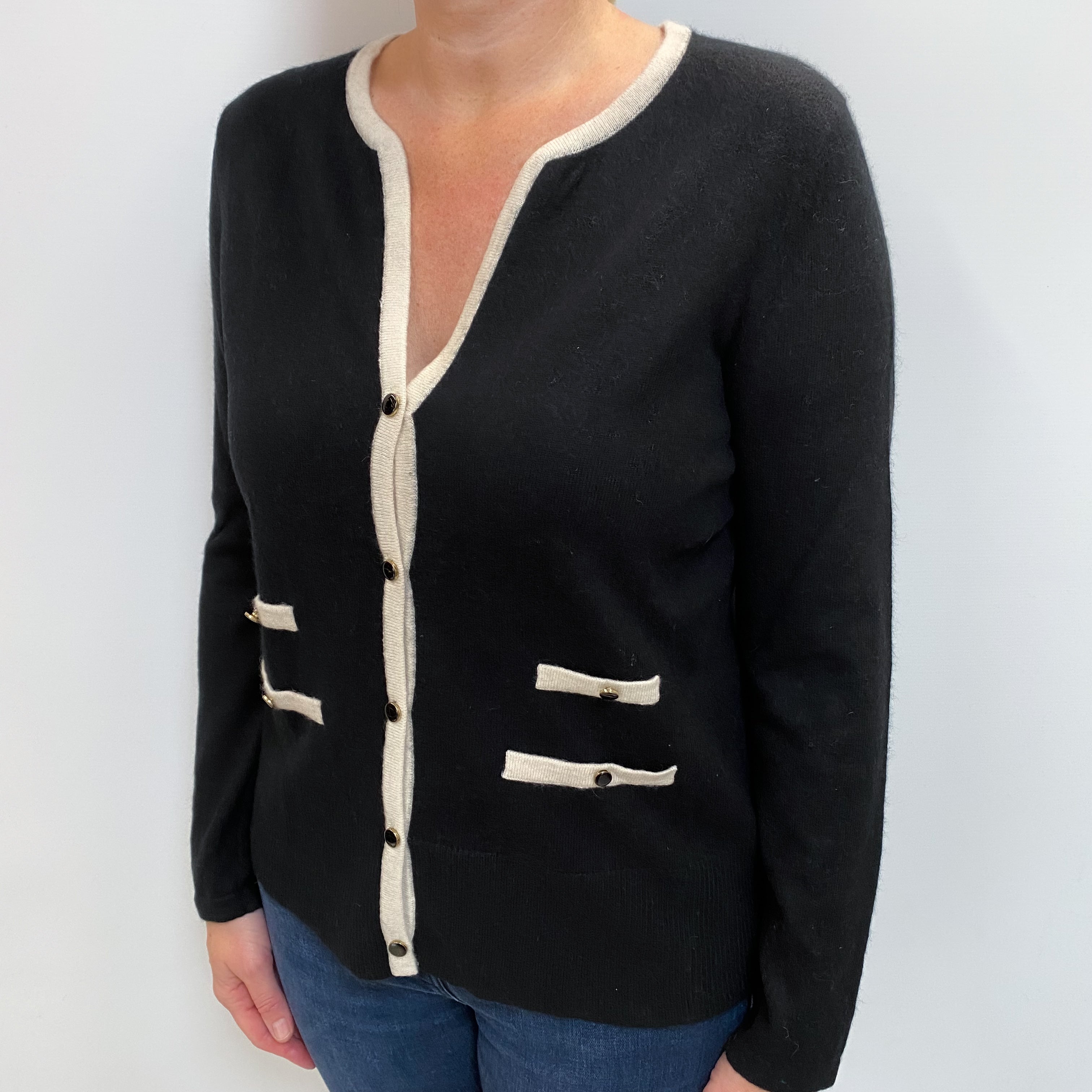 Black Cashmere V-Neck Cardigan Large