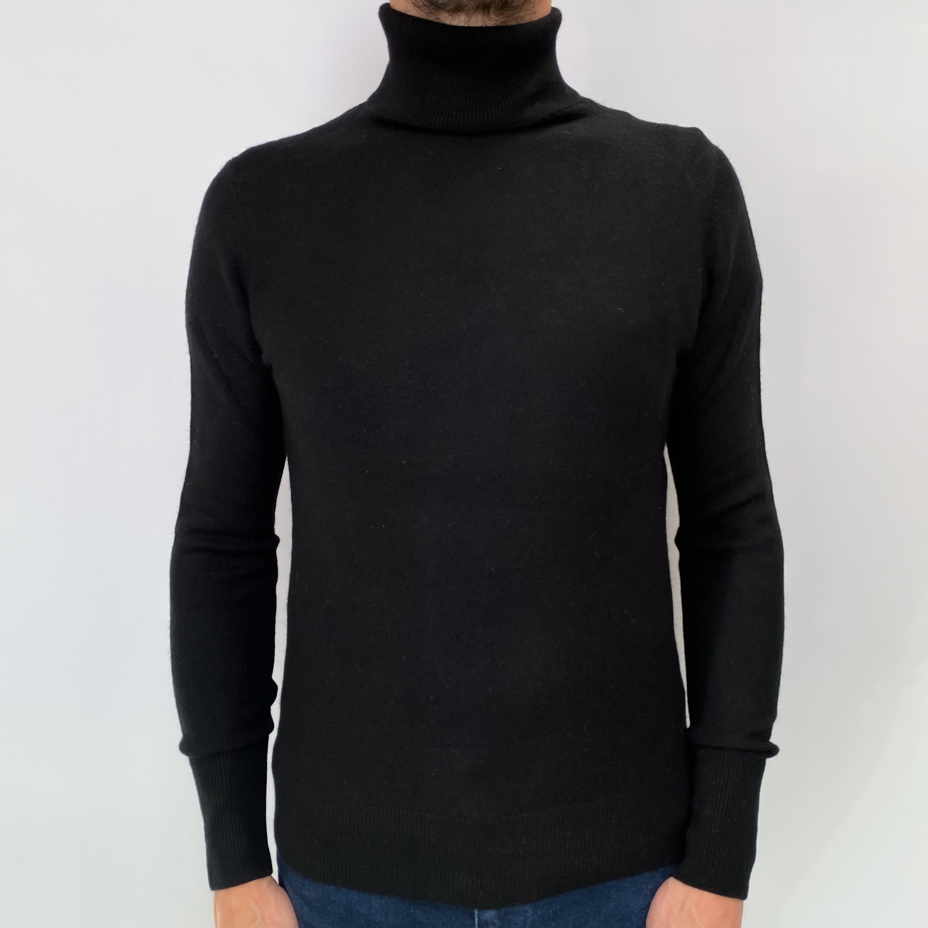 Black Men's Cashmere Polo Neck Jumper Small