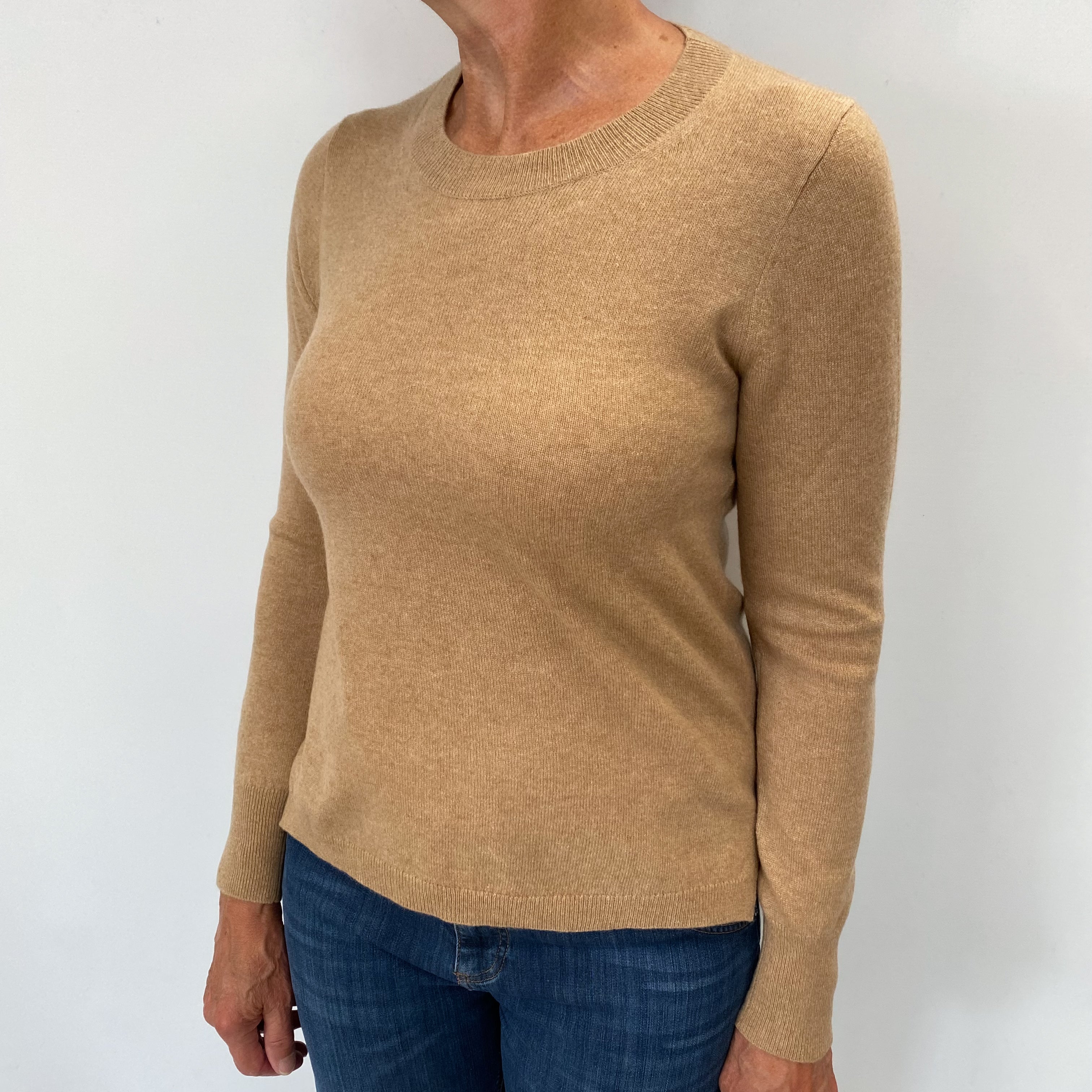 Caramel Brown Cashmere Crew Neck Jumper Medium