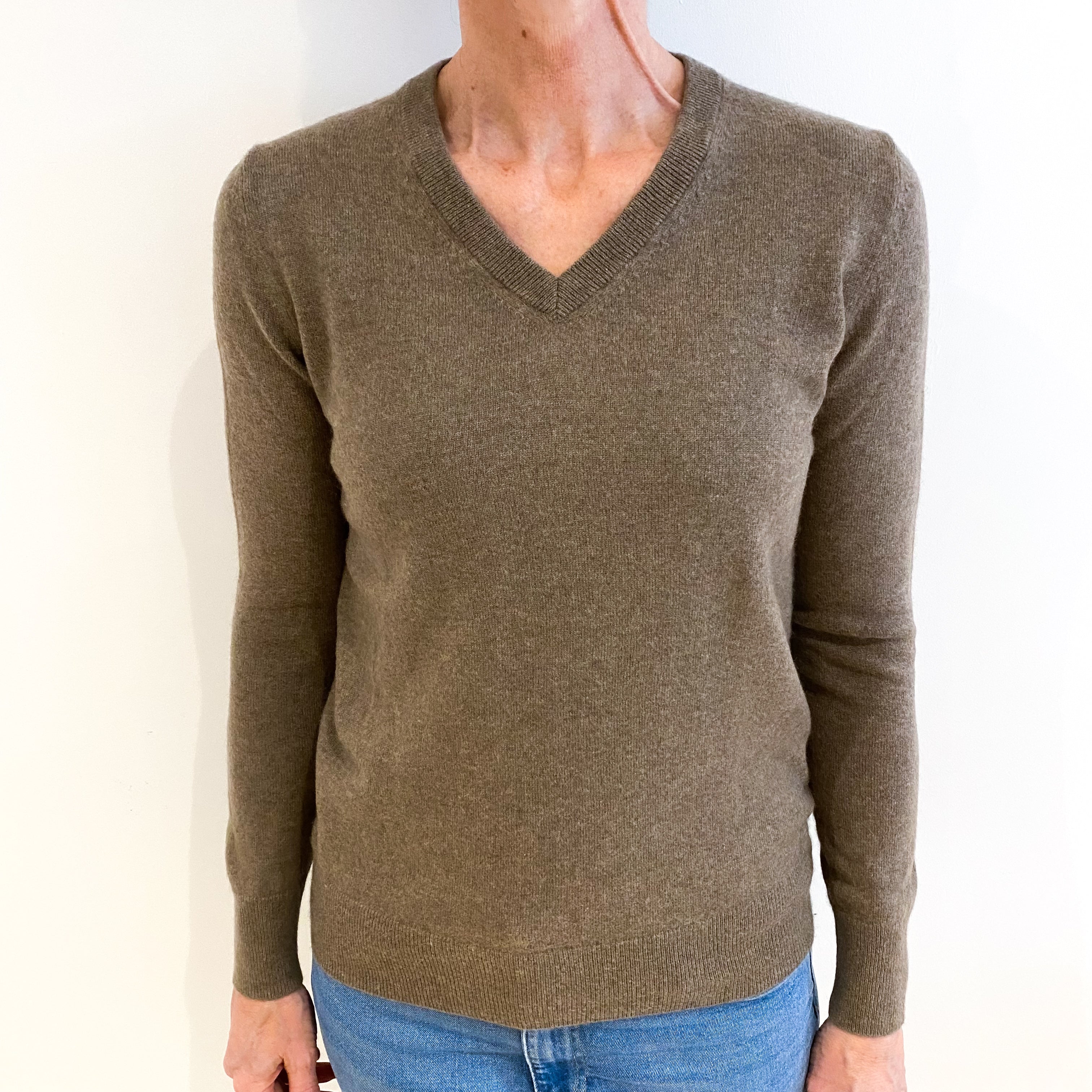 Mocha Brown Cashmere V Neck Jumper Small