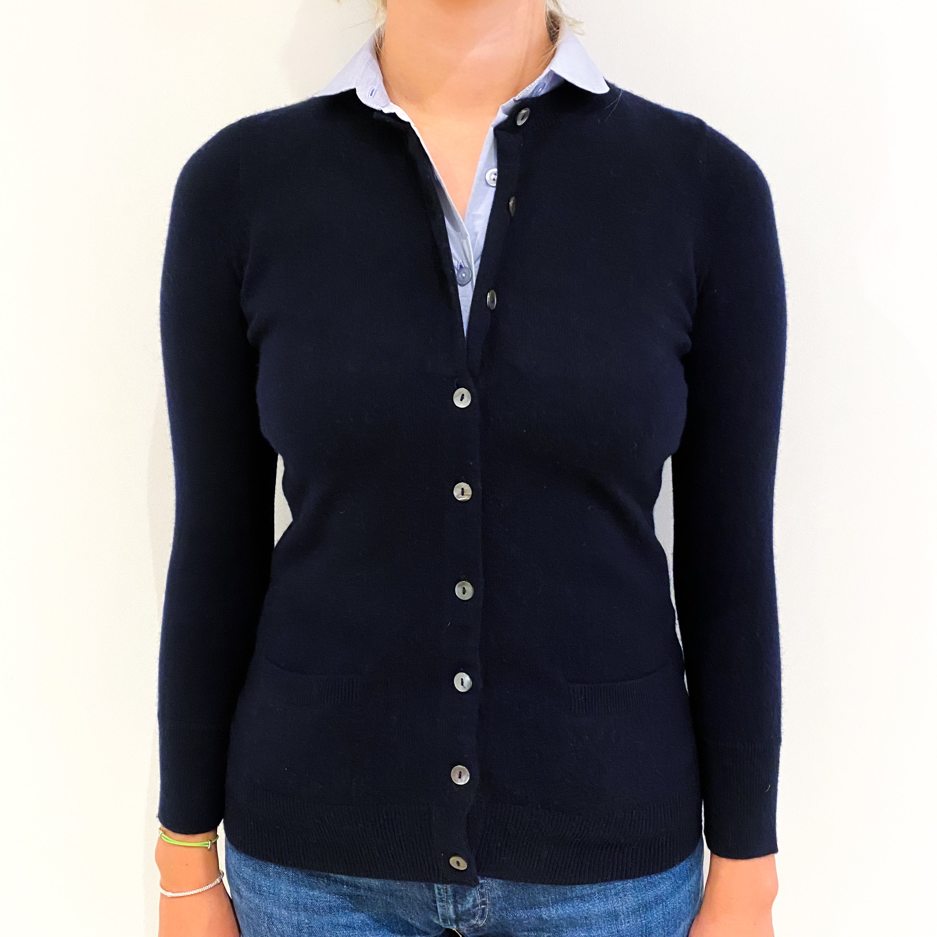 Vince Navy Blue Faux Shirt Cashmere Cardigan Small