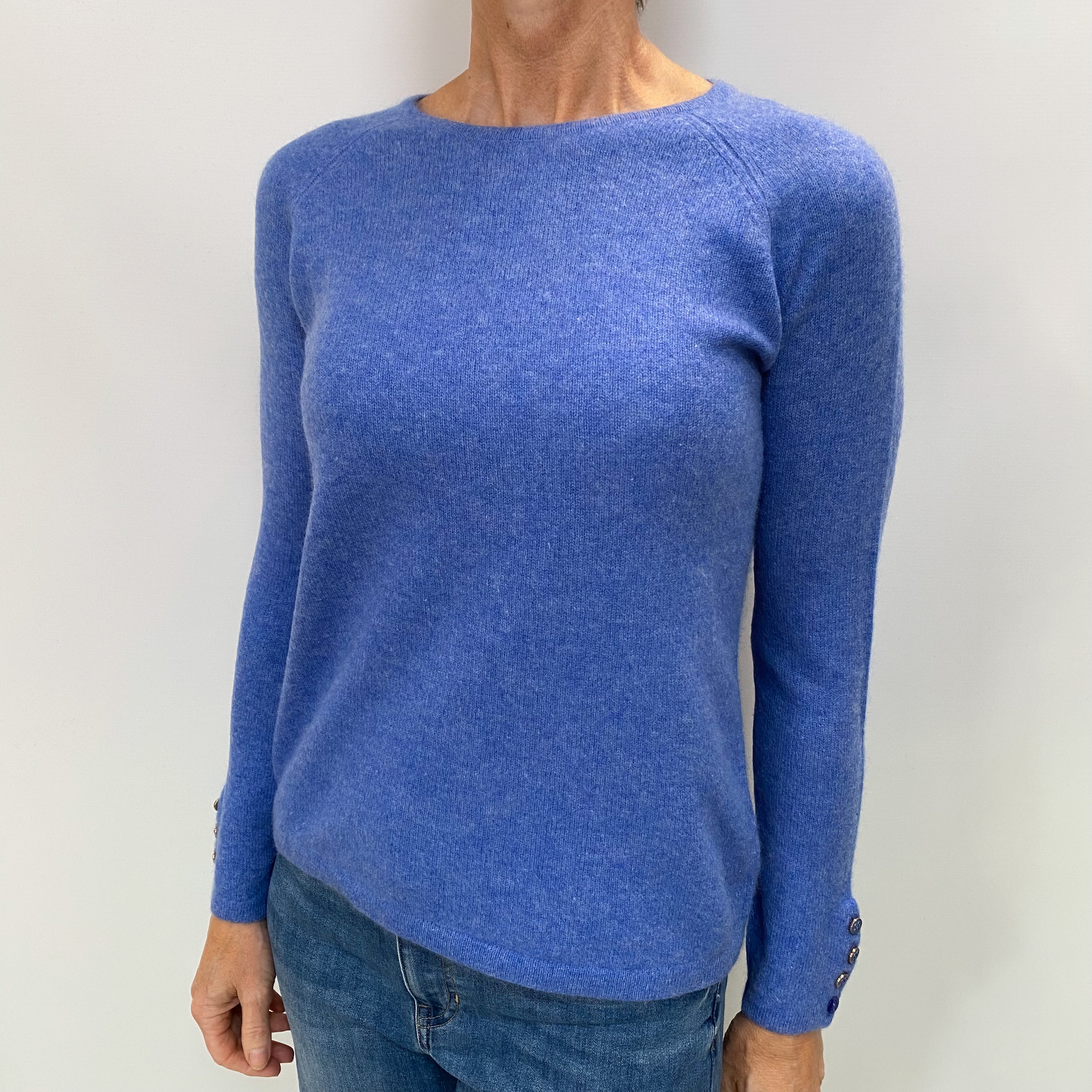 Sky Blue Marl Cashmere Crew Neck Jumper Small