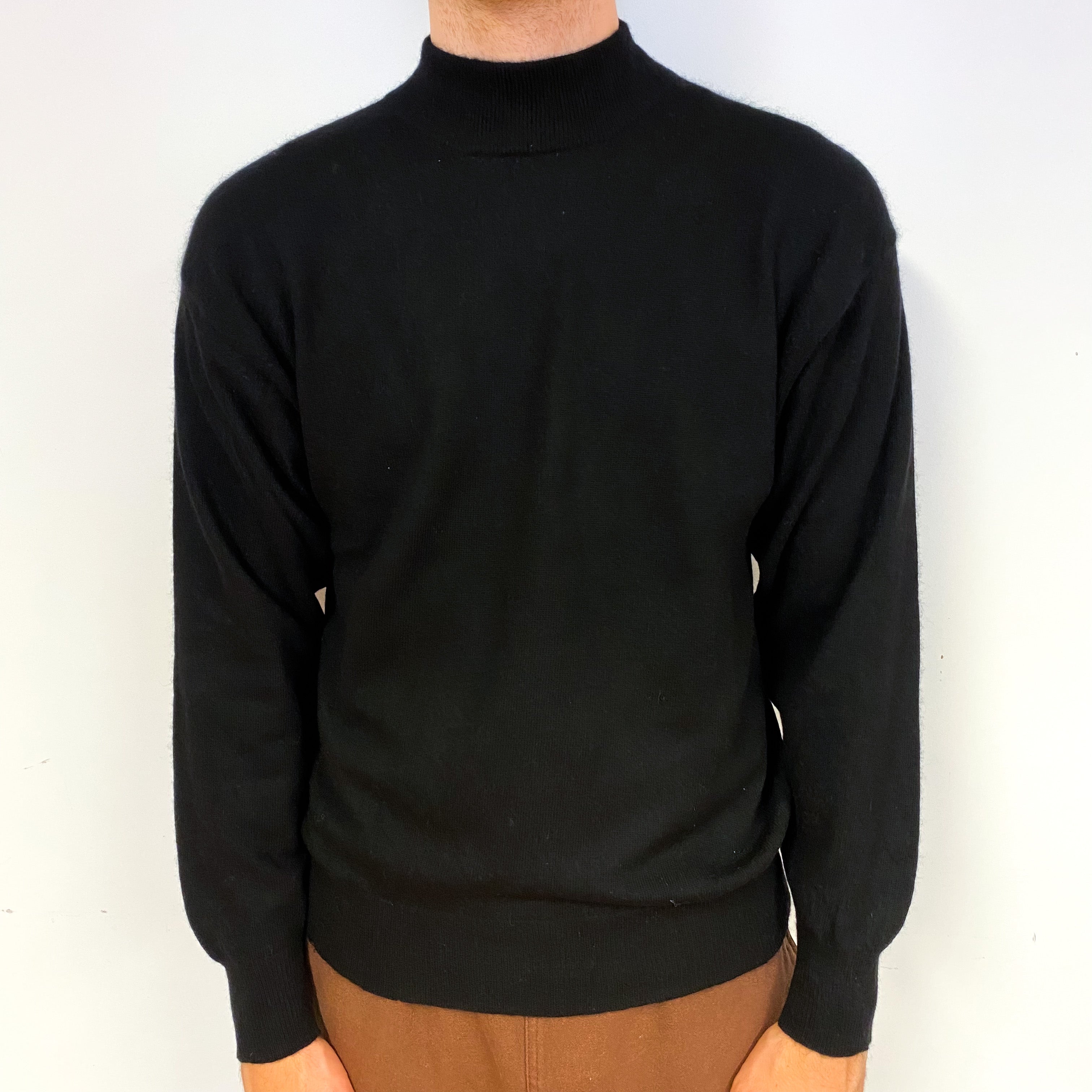 Men's Black Cashmere Turtle Neck Jumper Large